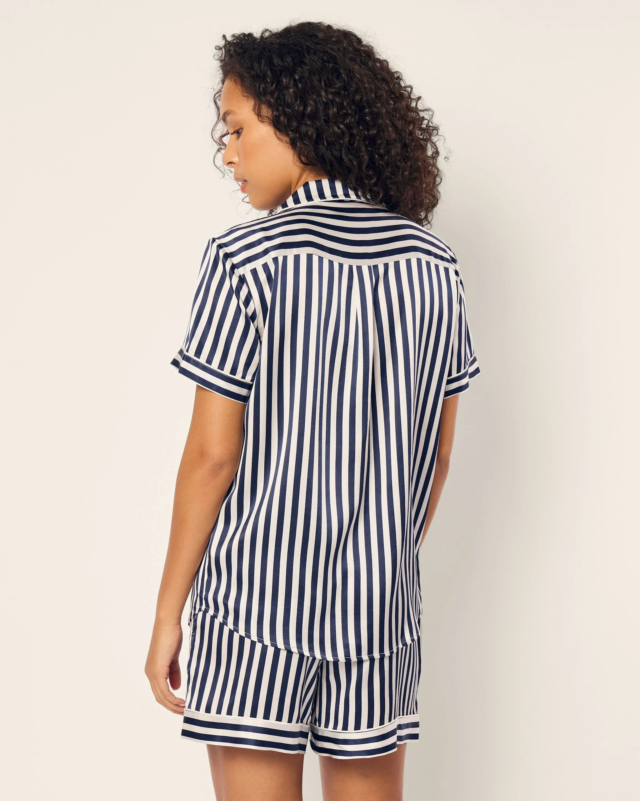 Women's Silk Pajama Short Set in Navy Bengal Stripe sold by Petite Plume product image thumbnail 4