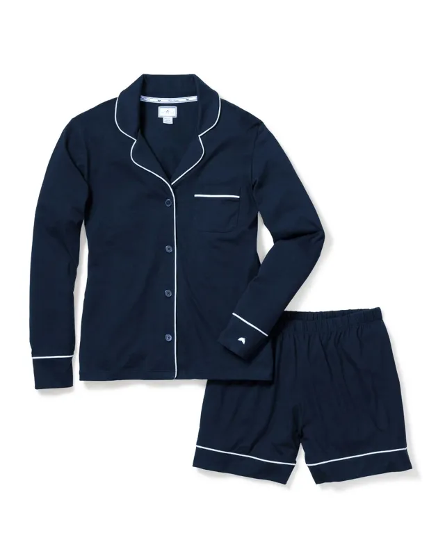 Women's Pima Long Sleeve Short Set in Navy sold by Petite Plume