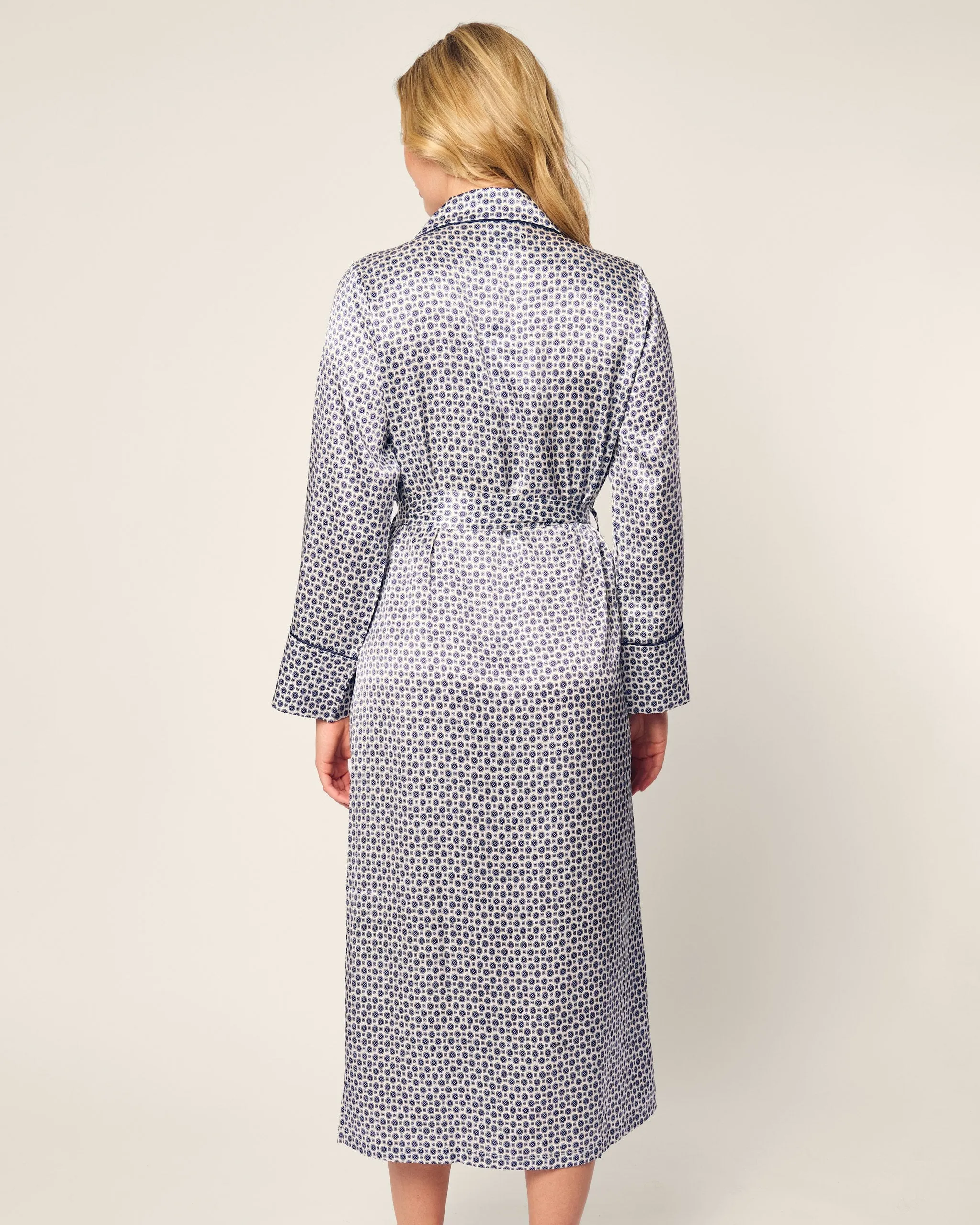 Women's Silk Robe in Navy Foulard sold by Petite Plume product image thumbnail 4