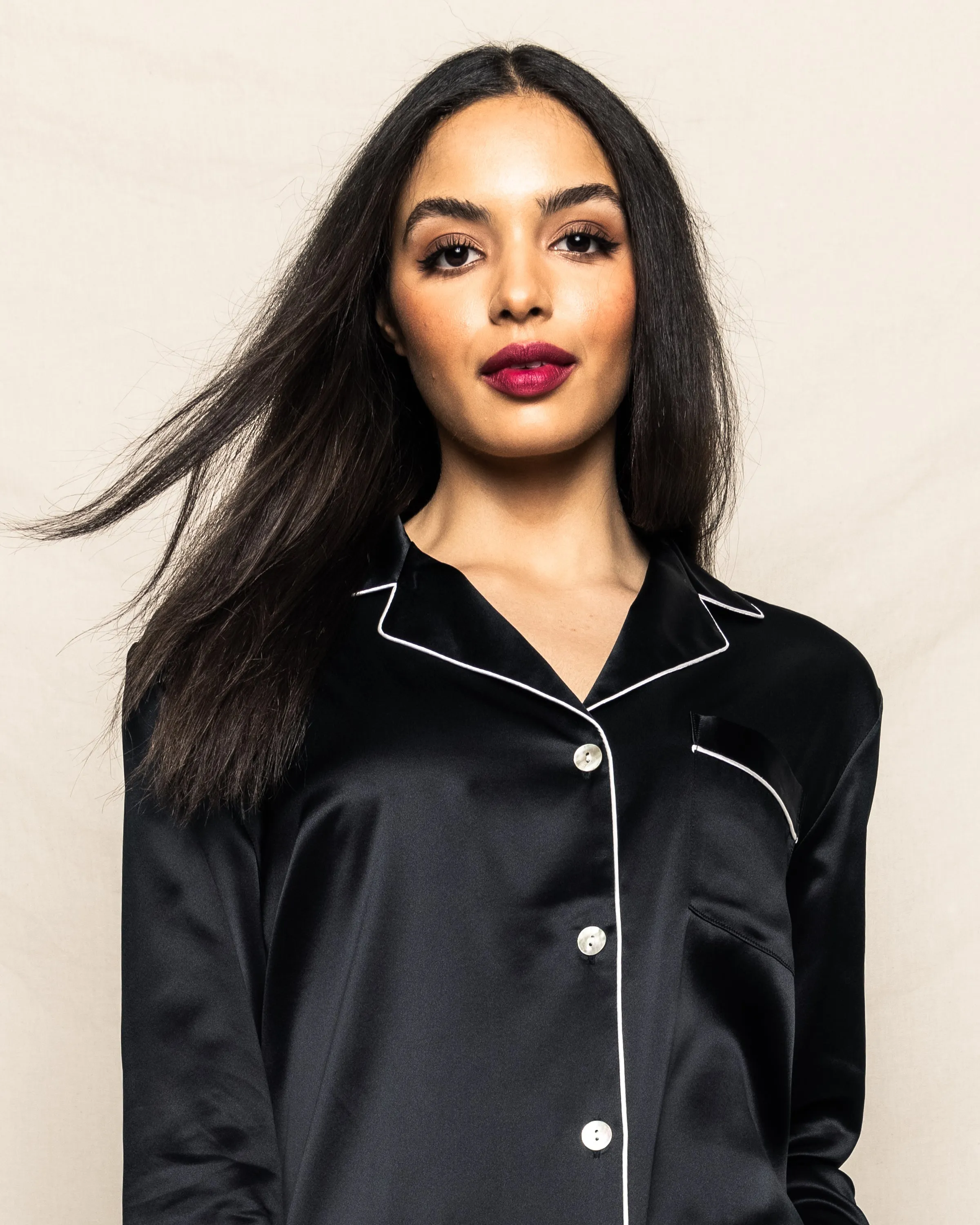 Women's Silk Pajama Set in Black sold by Petite Plume product image thumbnail 3