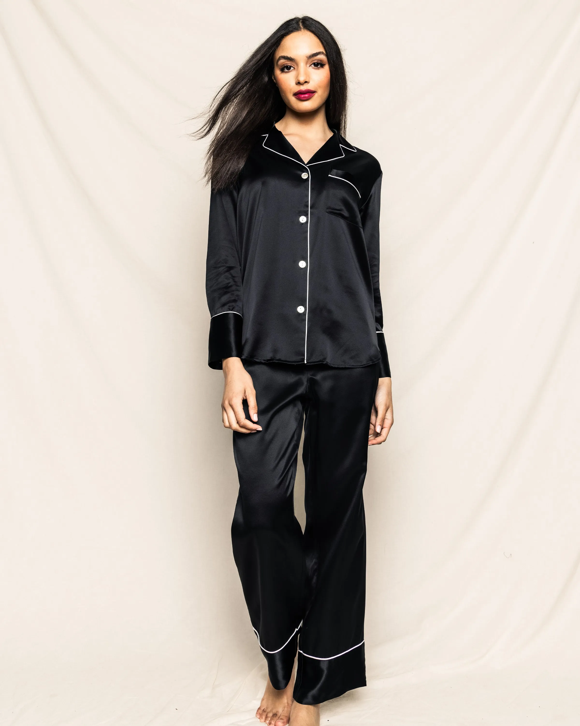 Women's Silk Pajama Set in Black sold by Petite Plume product image thumbnail 2
