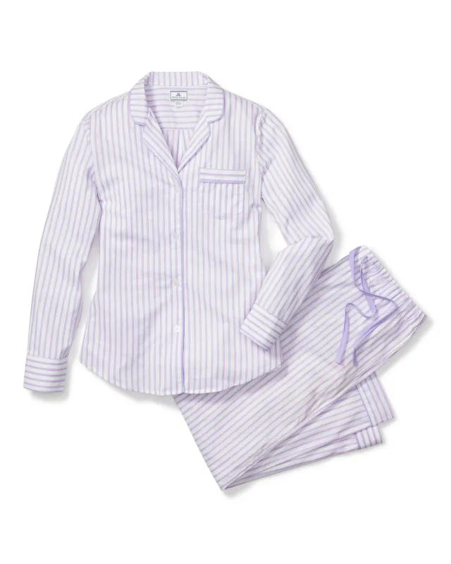 Women's Twill Pajama Set in Lavender French Ticking sold by Petite Plume