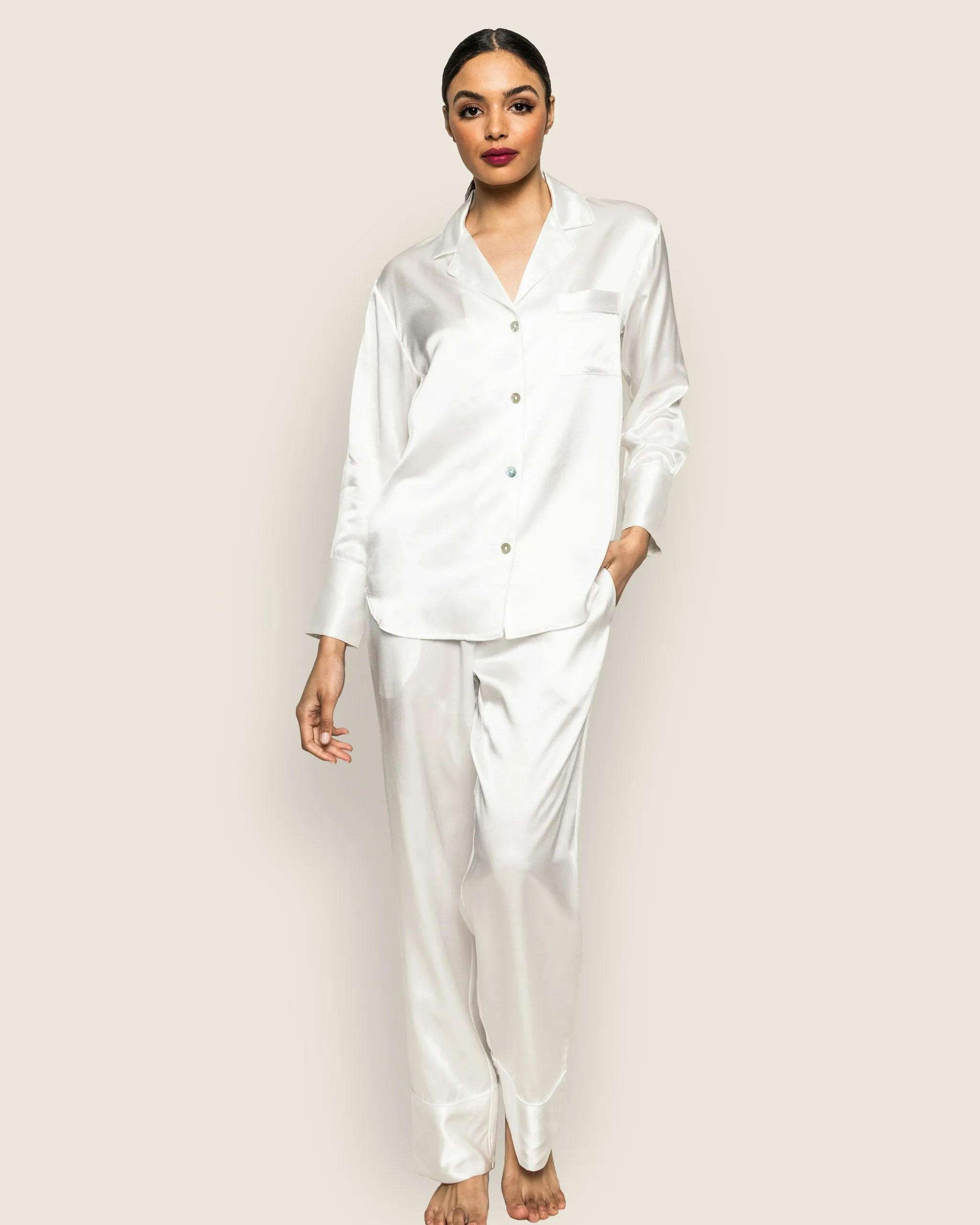 Women's Silk Pajama Set in White sold by Petite Plume product image thumbnail 2
