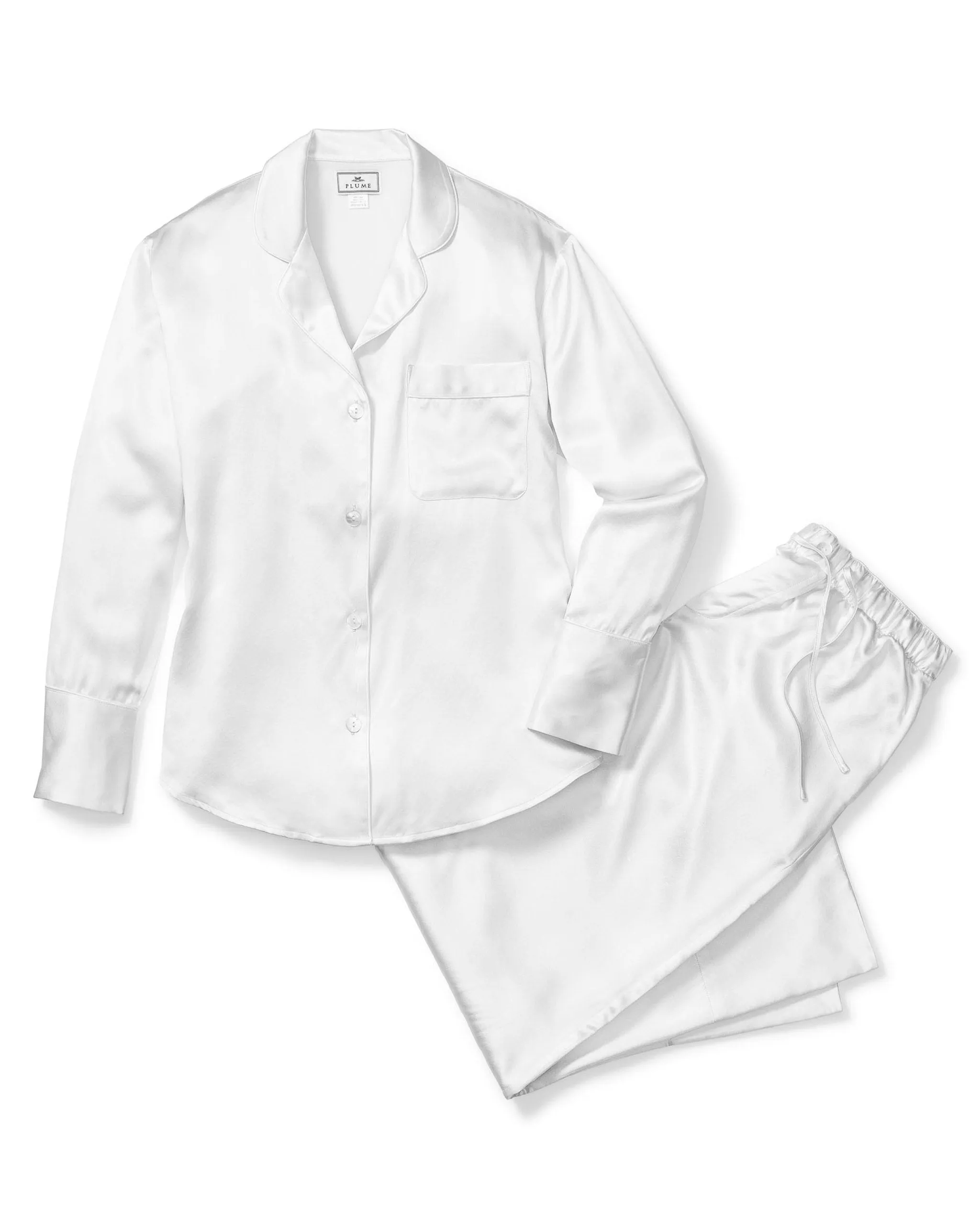Women's Silk Pajama Set in White sold by Petite Plume