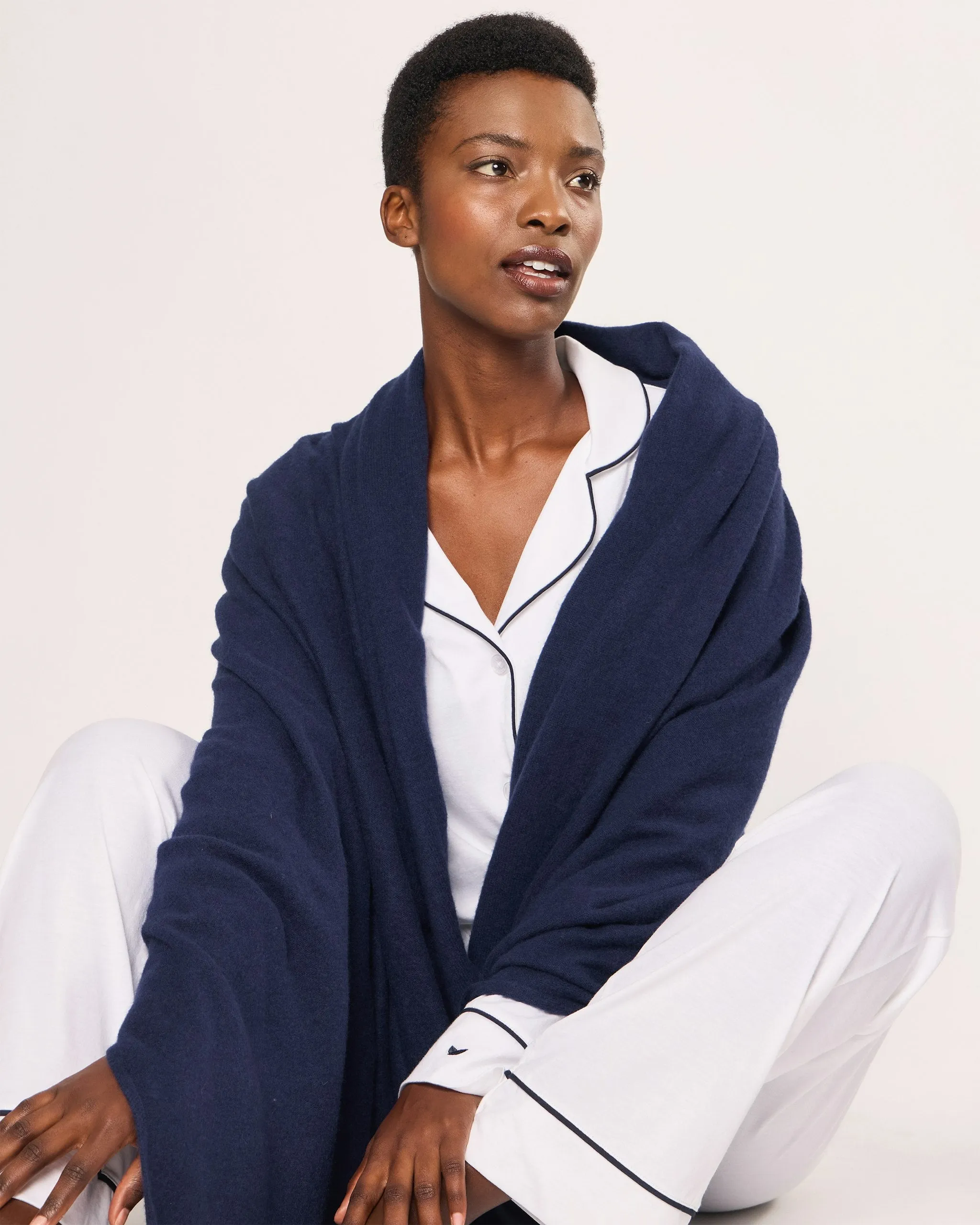 Women's Cashmere Wrap in Navy sold by Petite Plume