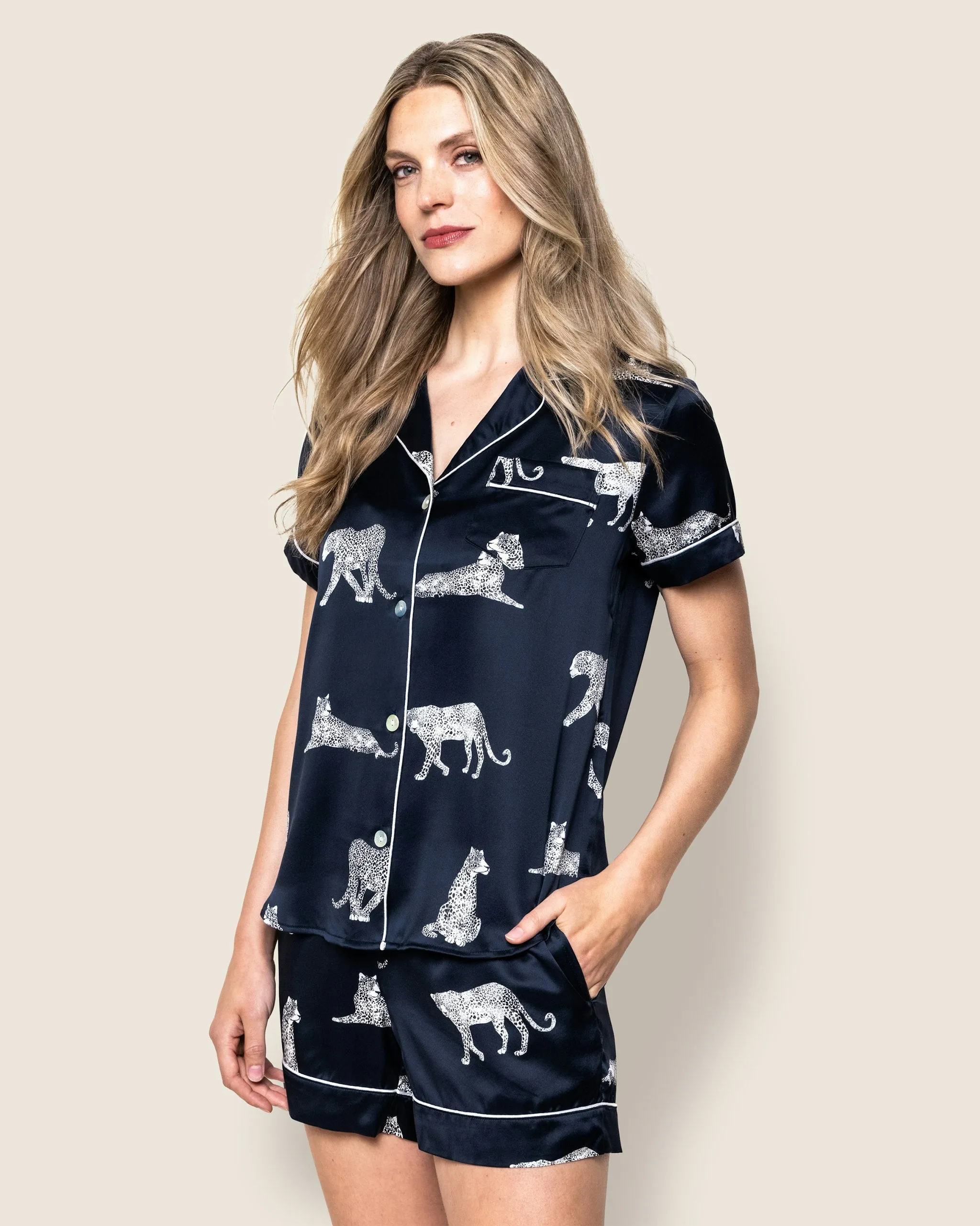 Women's Silk Short Set in Panthère de Nuit sold by Petite Plume product image thumbnail 3