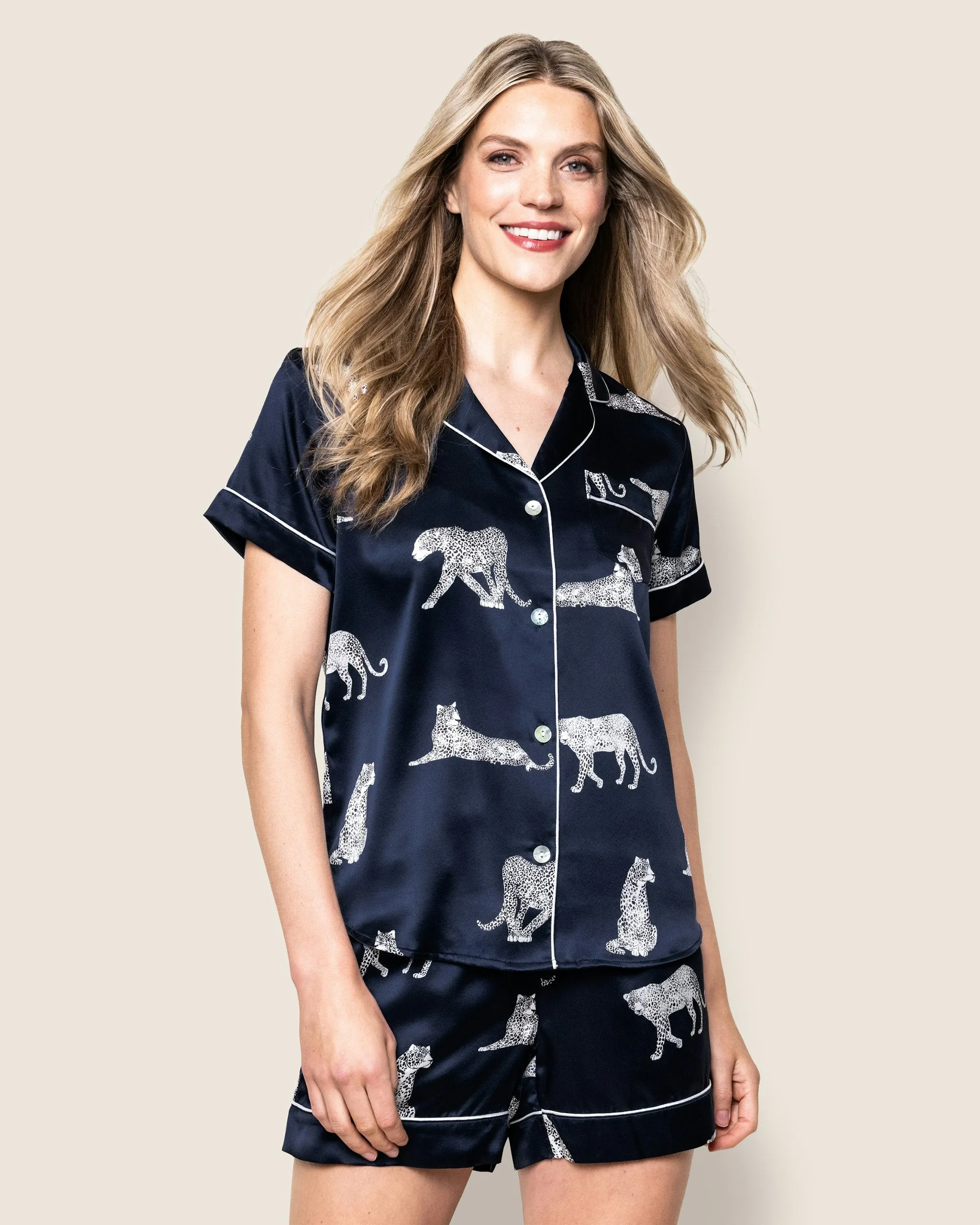 Women's Silk Short Set in Panthère de Nuit sold by Petite Plume product image thumbnail 2