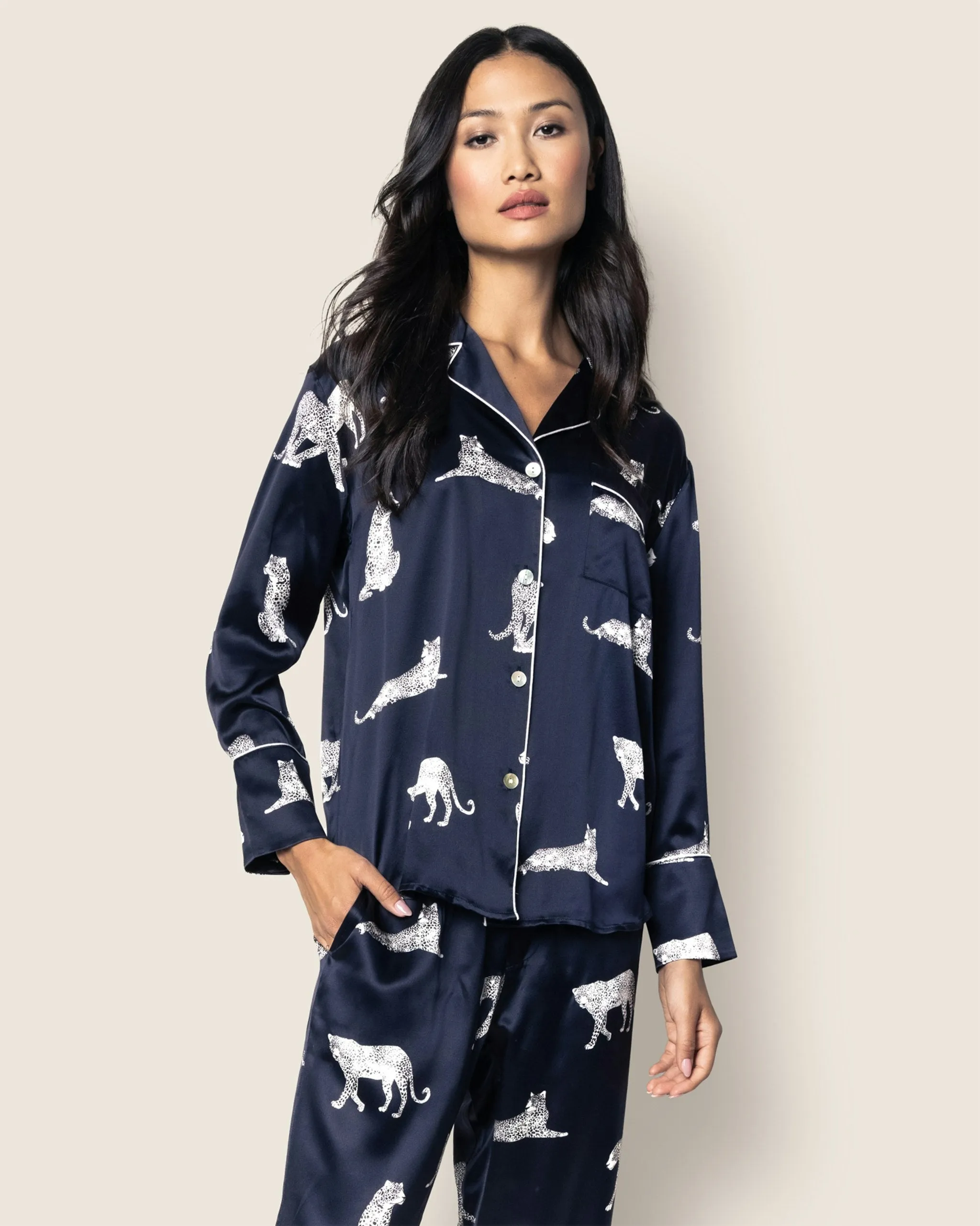 Women's Silk Pajama Set in Panthère de Nuit sold by Petite Plume product image thumbnail 3