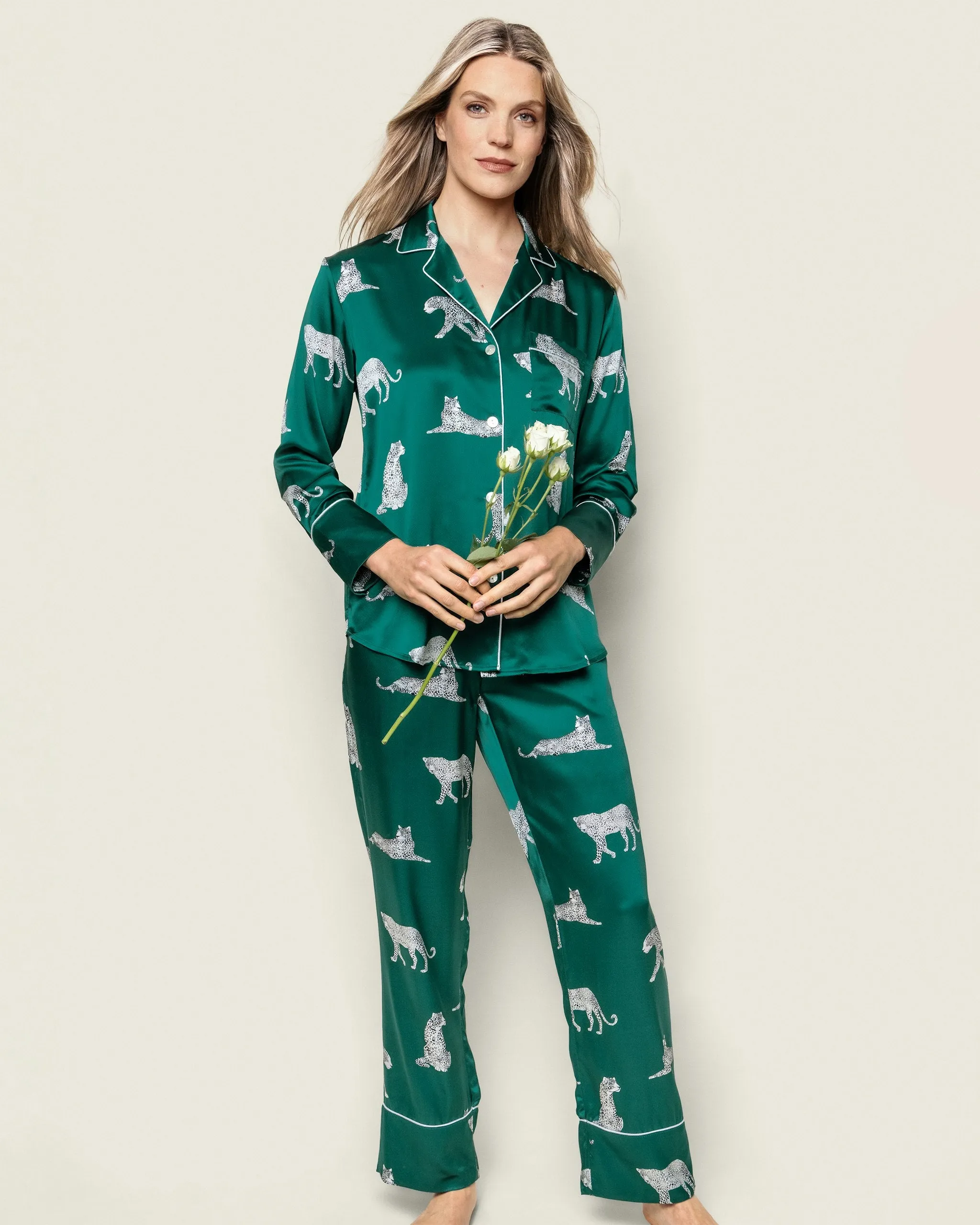 Women's Silk Pajama Set in Panthère de Nuit sold by Petite Plume product image thumbnail 5