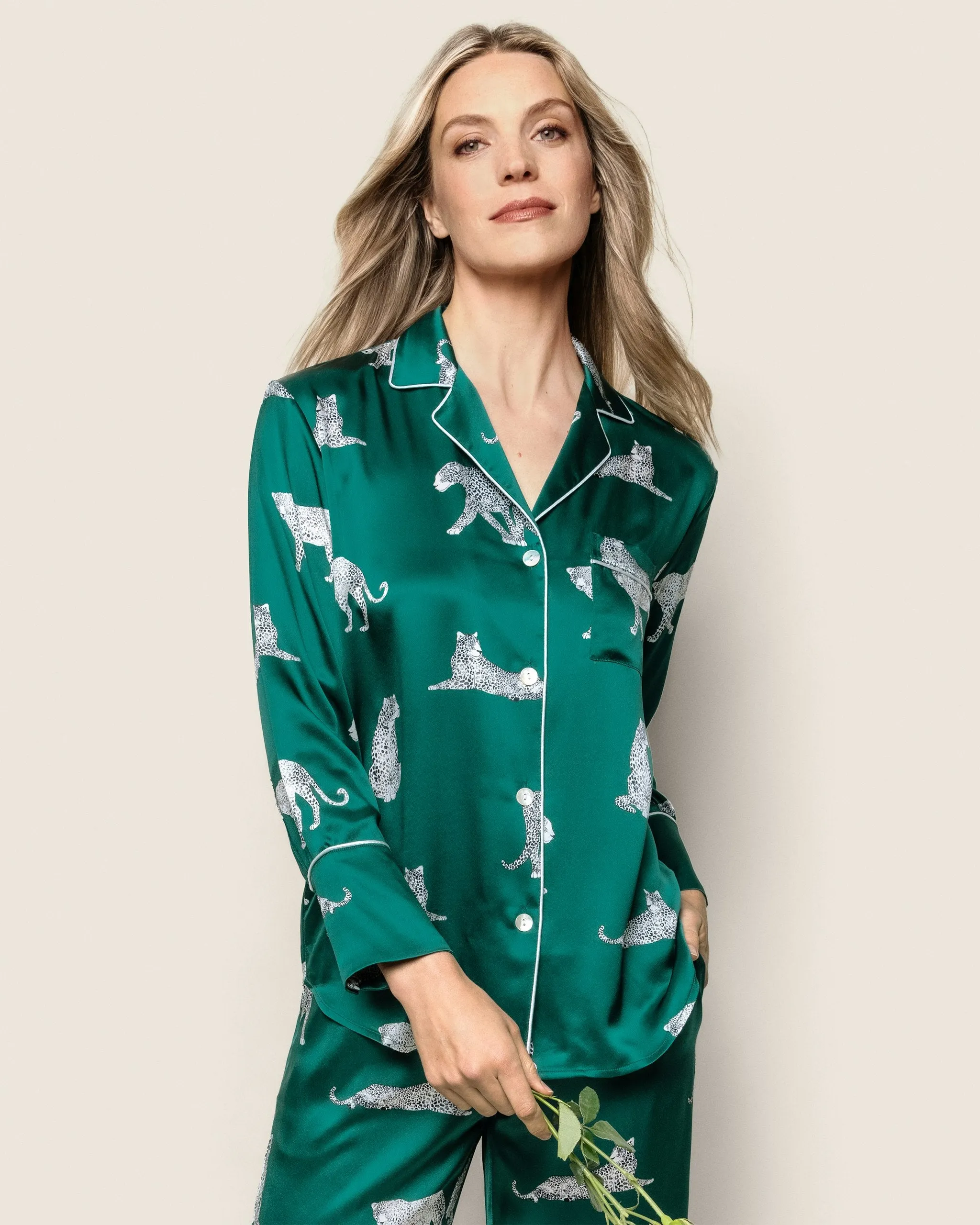 Women's Silk Pajama Set in Panthere De Luxe sold by Petite Plume product image thumbnail 3