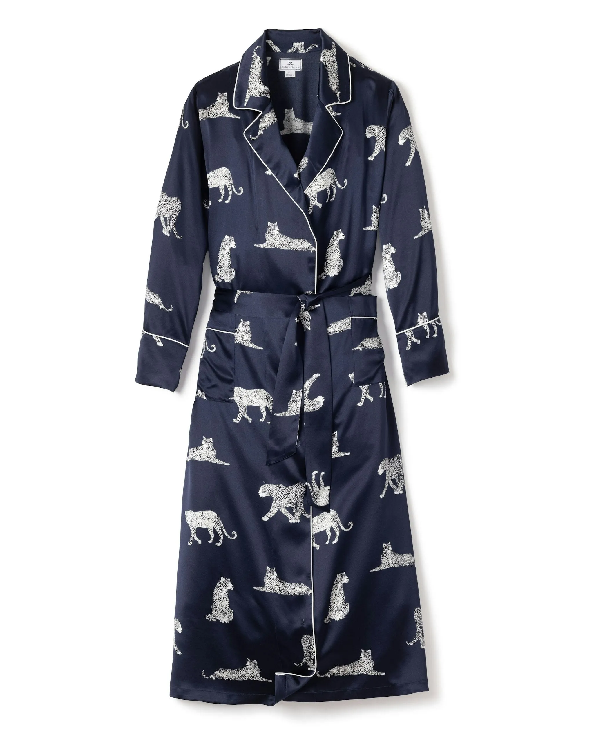 Women's Silk Long Robe in Panthère de Nuit sold by Petite Plume