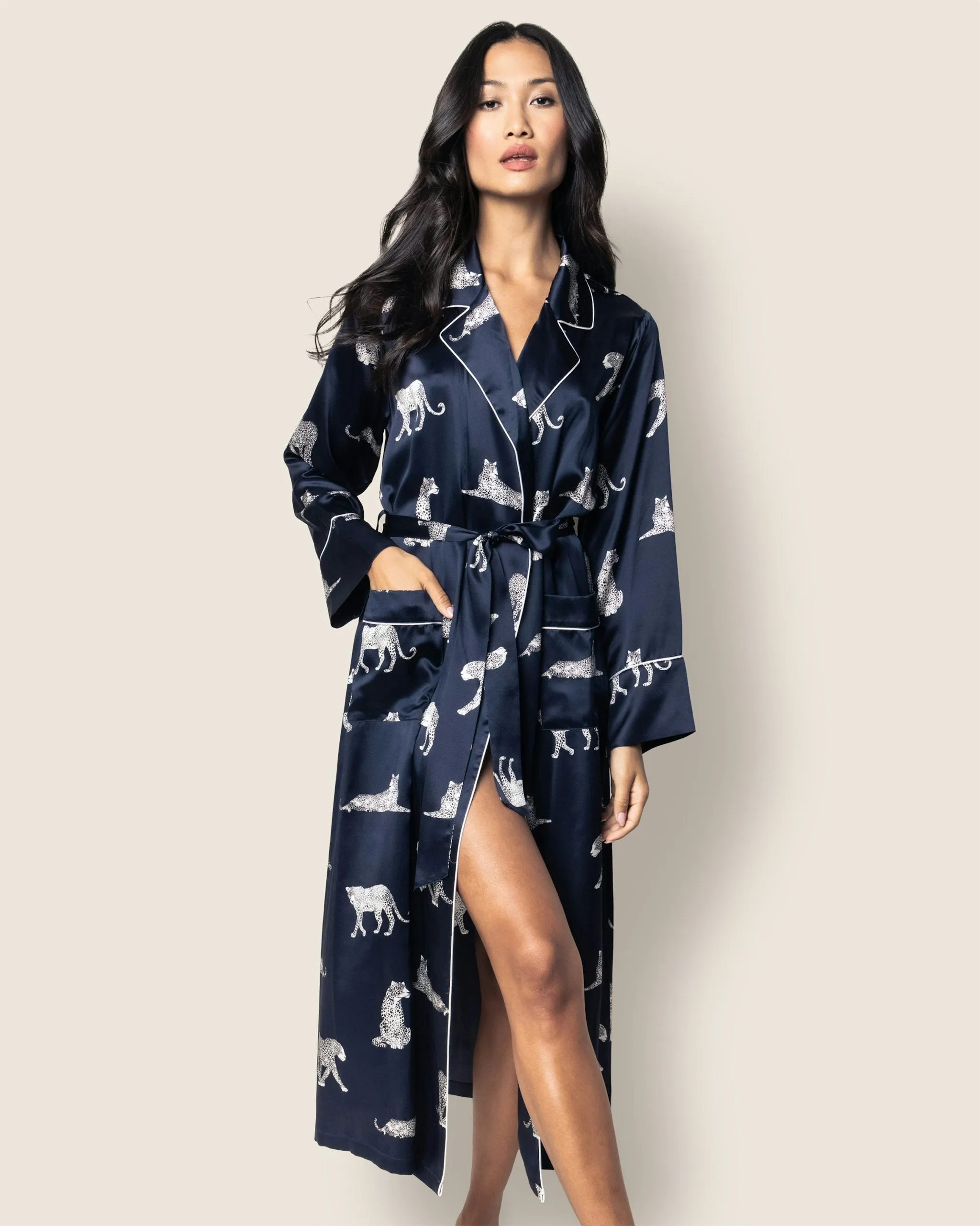 Women's Silk Long Robe in Panthère de Nuit sold by Petite Plume product image thumbnail 2
