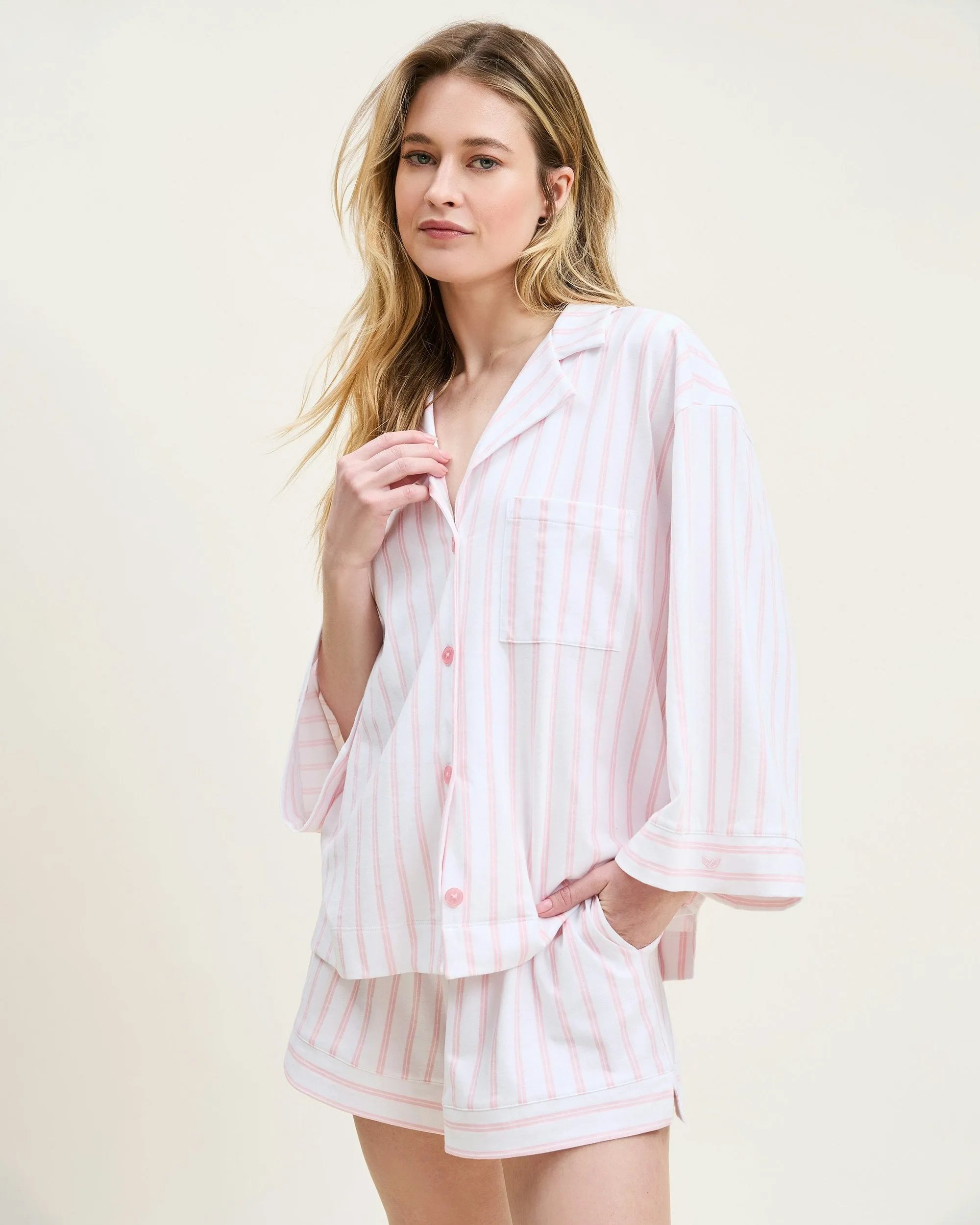 The Olivia Pima Short Set in Pink Stripe sold by Petite Plume product image thumbnail 5