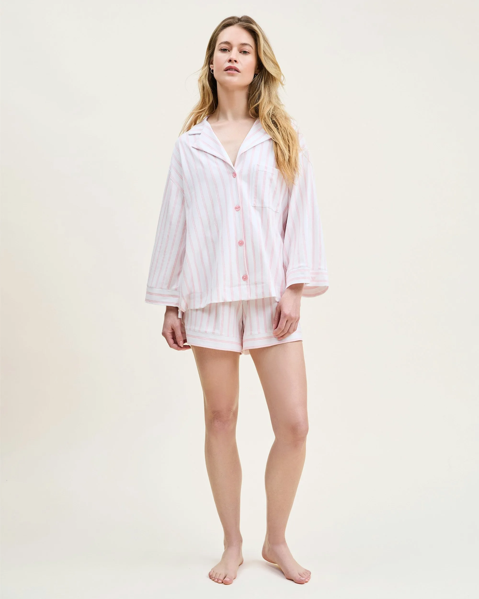 The Olivia Pima Short Set in Pink Stripe sold by Petite Plume product image thumbnail 2