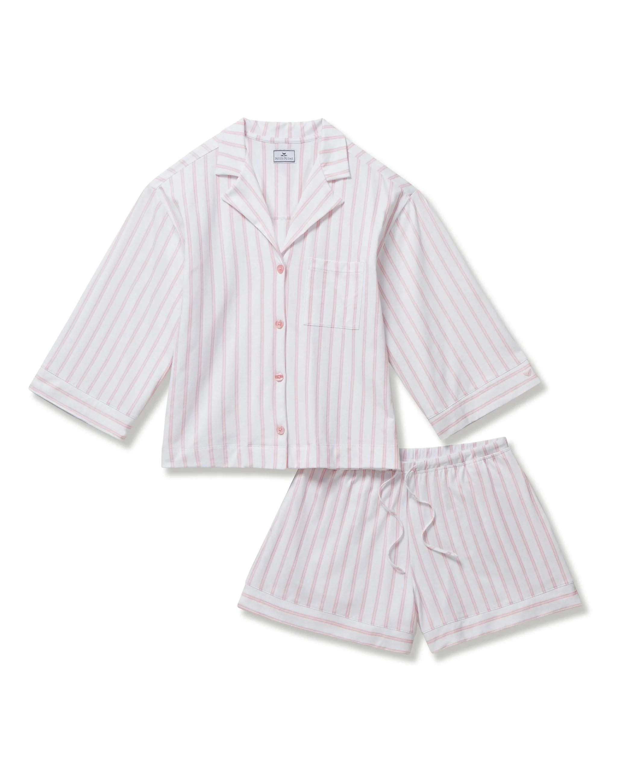 The Olivia Pima Short Set in Pink Stripe sold by Petite Plume