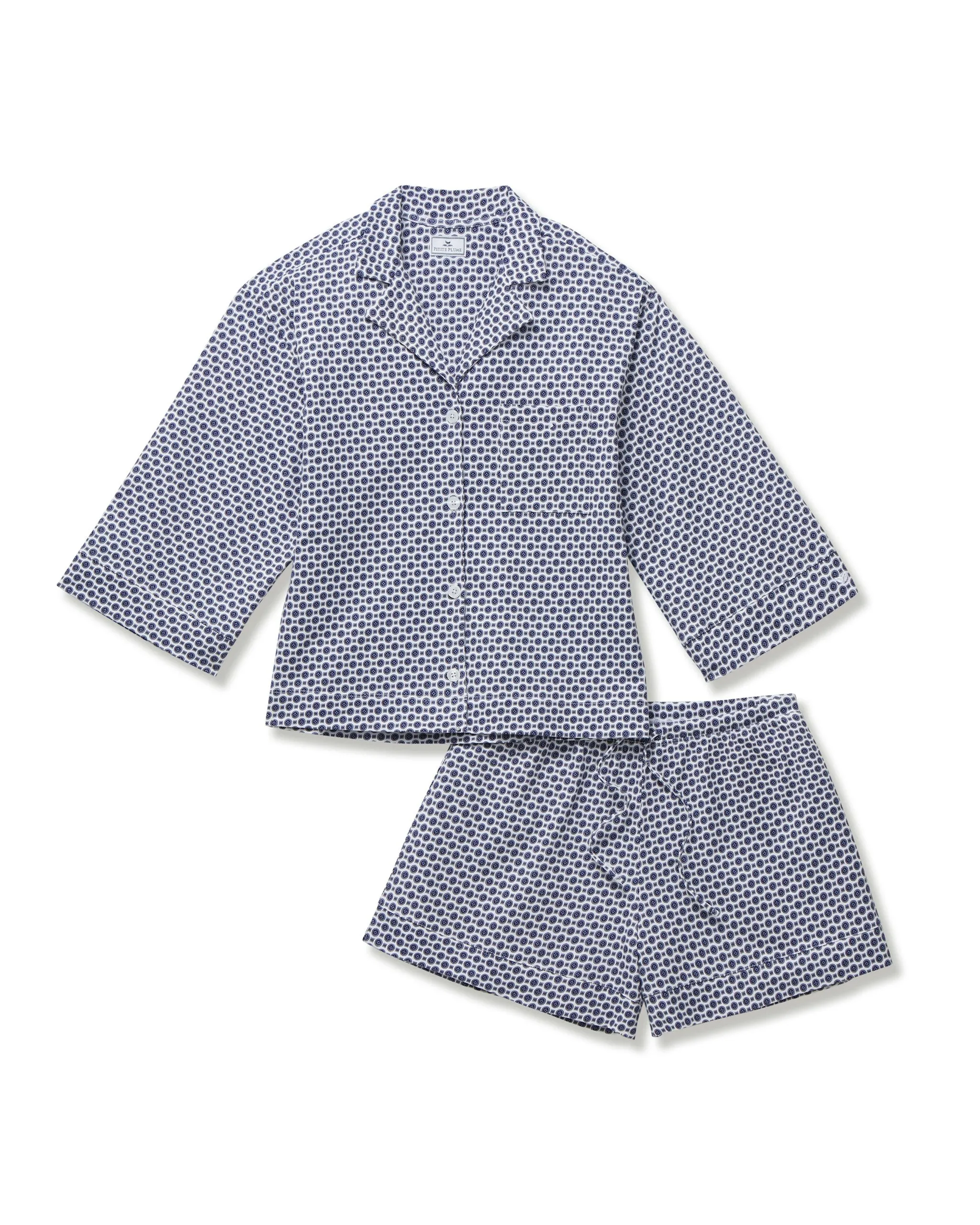 The Olivia Pima Short Set in Navy Foulard sold by Petite Plume