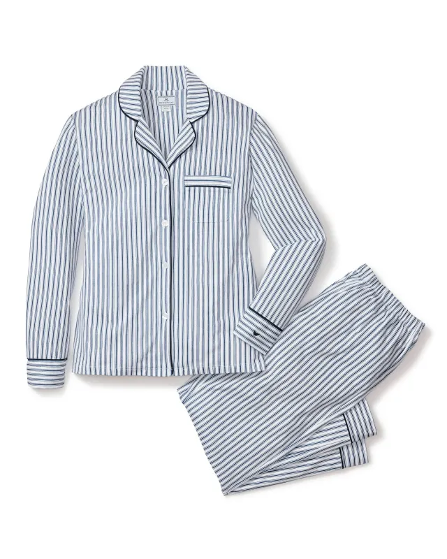 Women's Pima Pajama Set in Navy French Ticking sold by Petite Plume