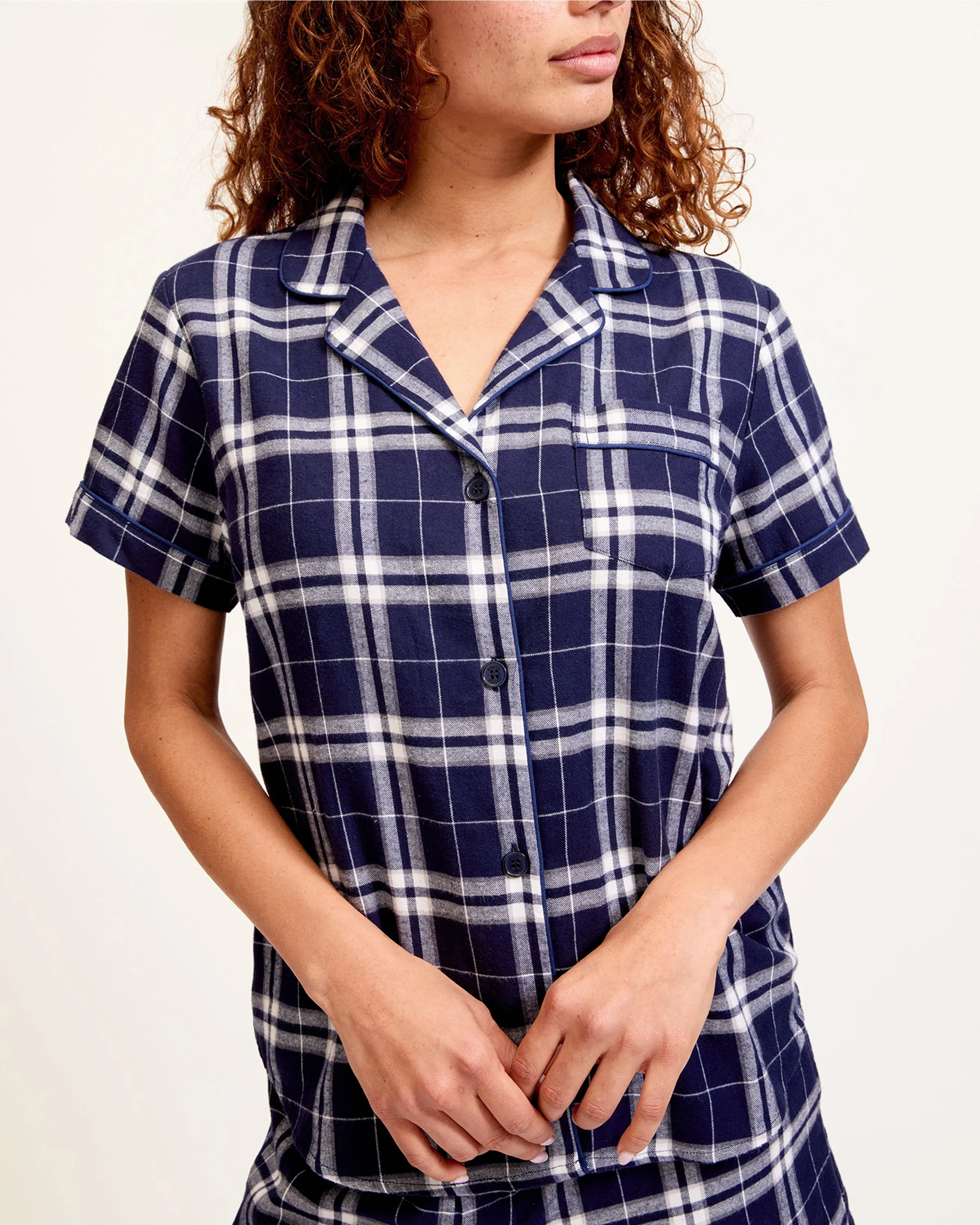 Women's Brushed Twill Short Sleeve Short Set in Oxford Tartan sold by Petite Plume product image thumbnail 3