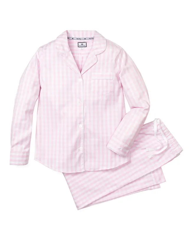 Women's Twill Pajama Set in Pink Gingham sold by Petite Plume