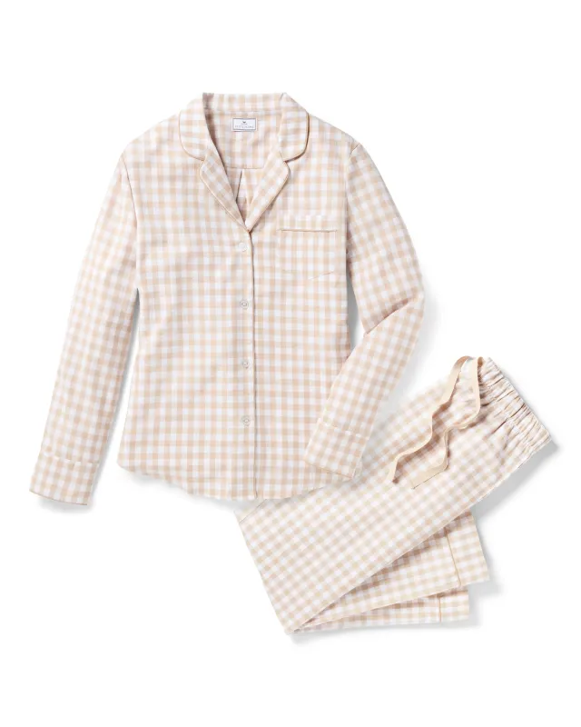 Women's Twill Pajama Set in Camel Gingham sold by Petite Plume
