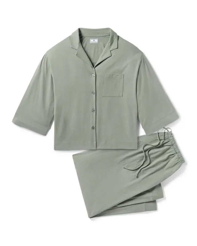 The Olivia Wide Leg Pima Pajama Set in Sage sold by Petite Plume