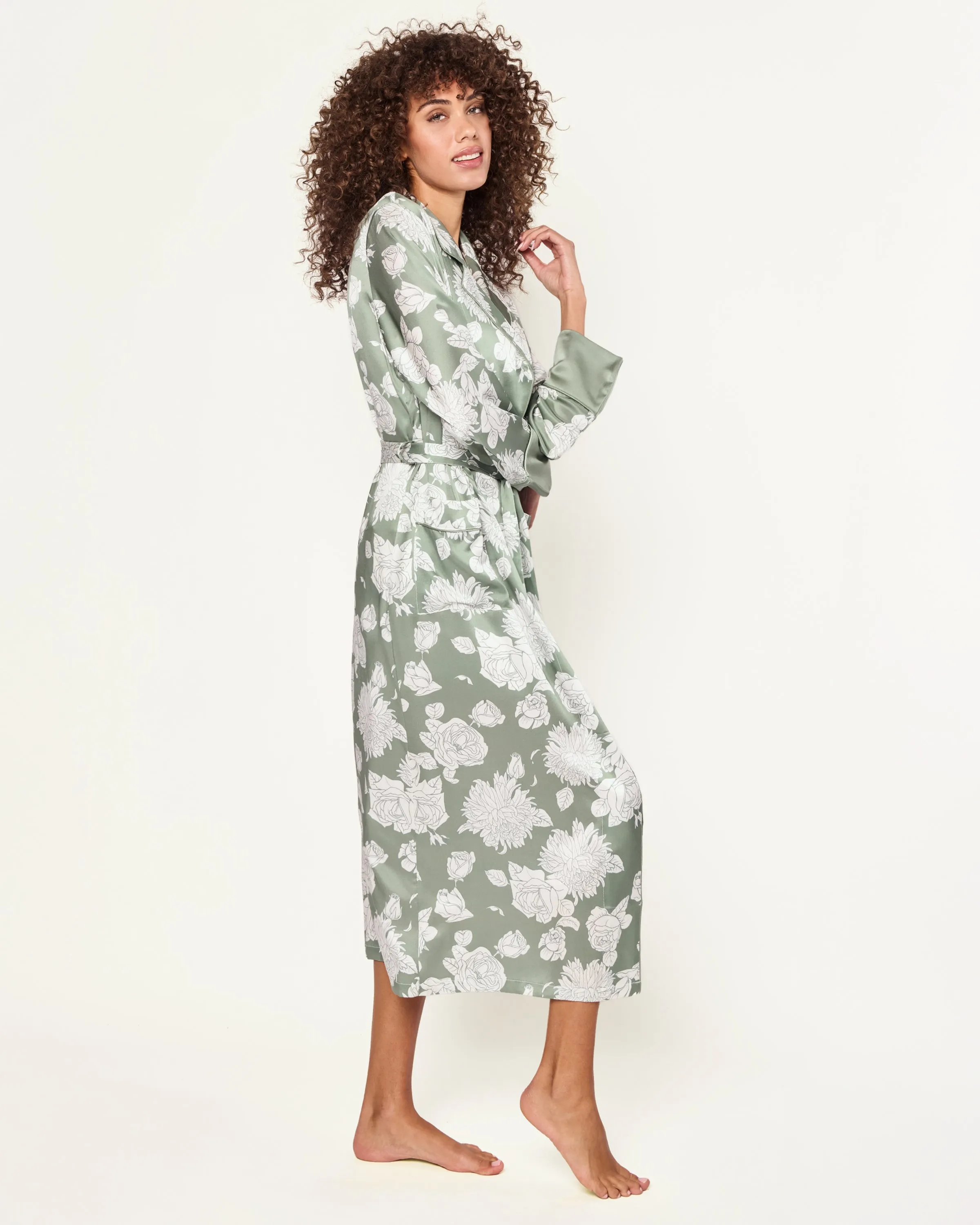 Women's Silk Robe in Sage Bloom sold by Petite Plume product image thumbnail 4