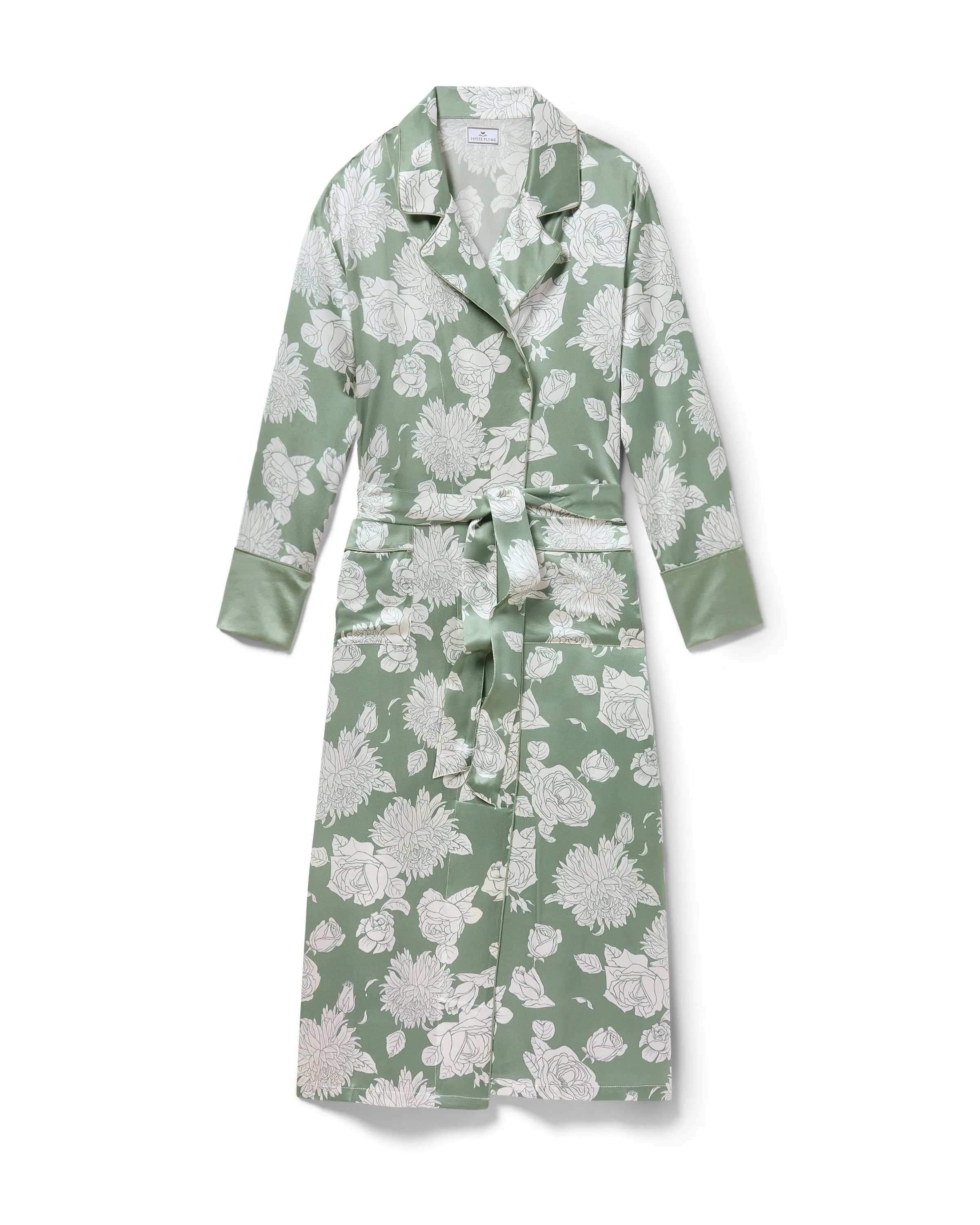 Women's Silk Robe in Sage Bloom sold by Petite Plume