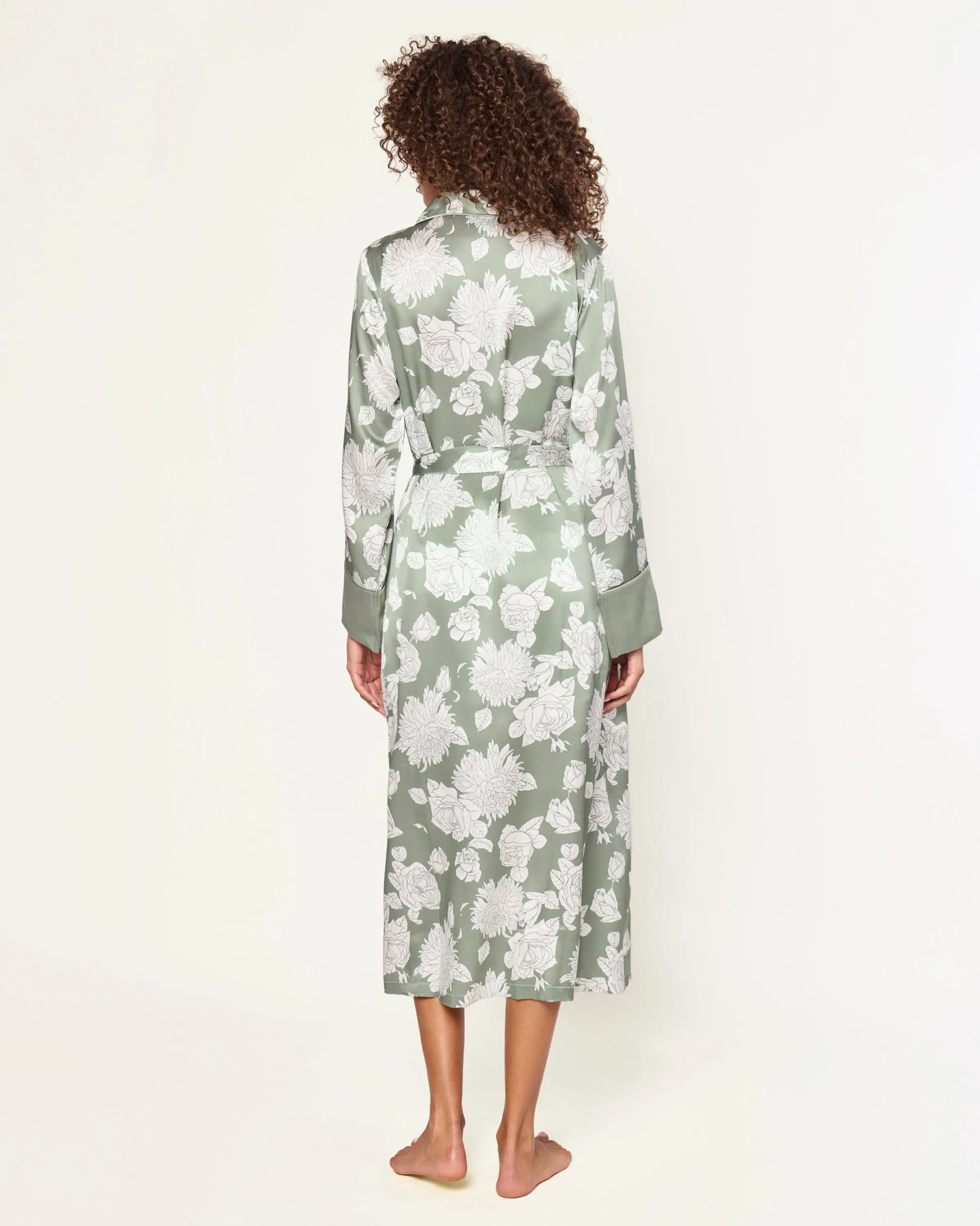 Women's Silk Robe in Sage Bloom sold by Petite Plume product image thumbnail 5