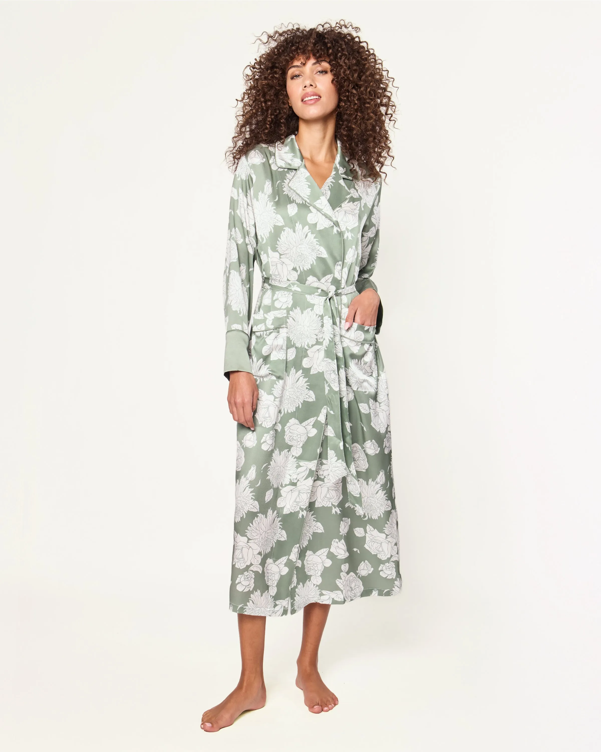 Women's Silk Robe in Sage Bloom sold by Petite Plume product image thumbnail 2