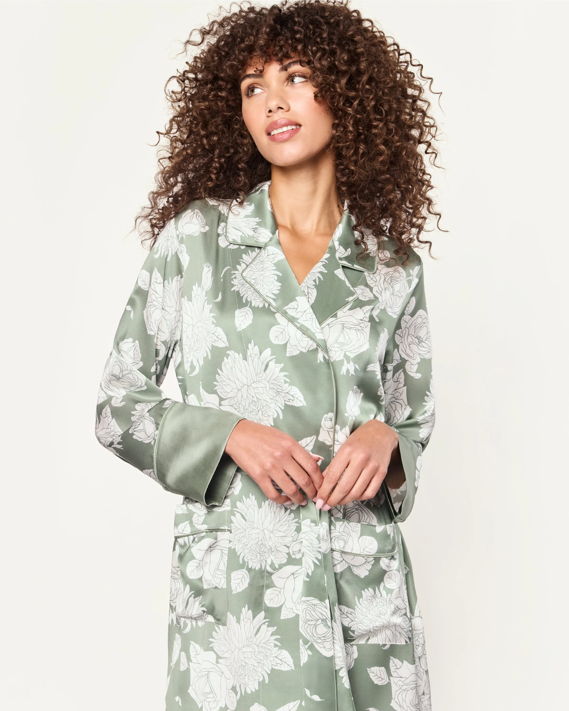 Women's Silk Robe in Sage Bloom sold by Petite Plume product image thumbnail 3