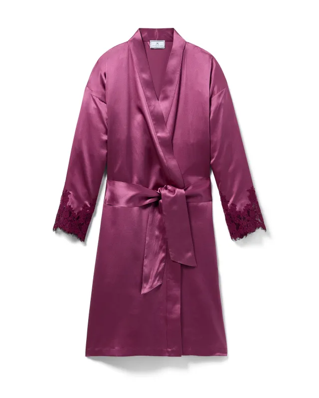 Women's Silk Lace Robe in Rosewood sold by Petite Plume