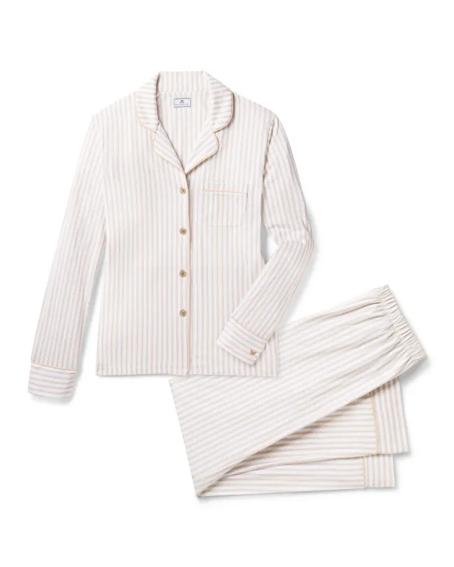 Women's Pima Pajama Set in Camel Ticking sold by Petite Plume
