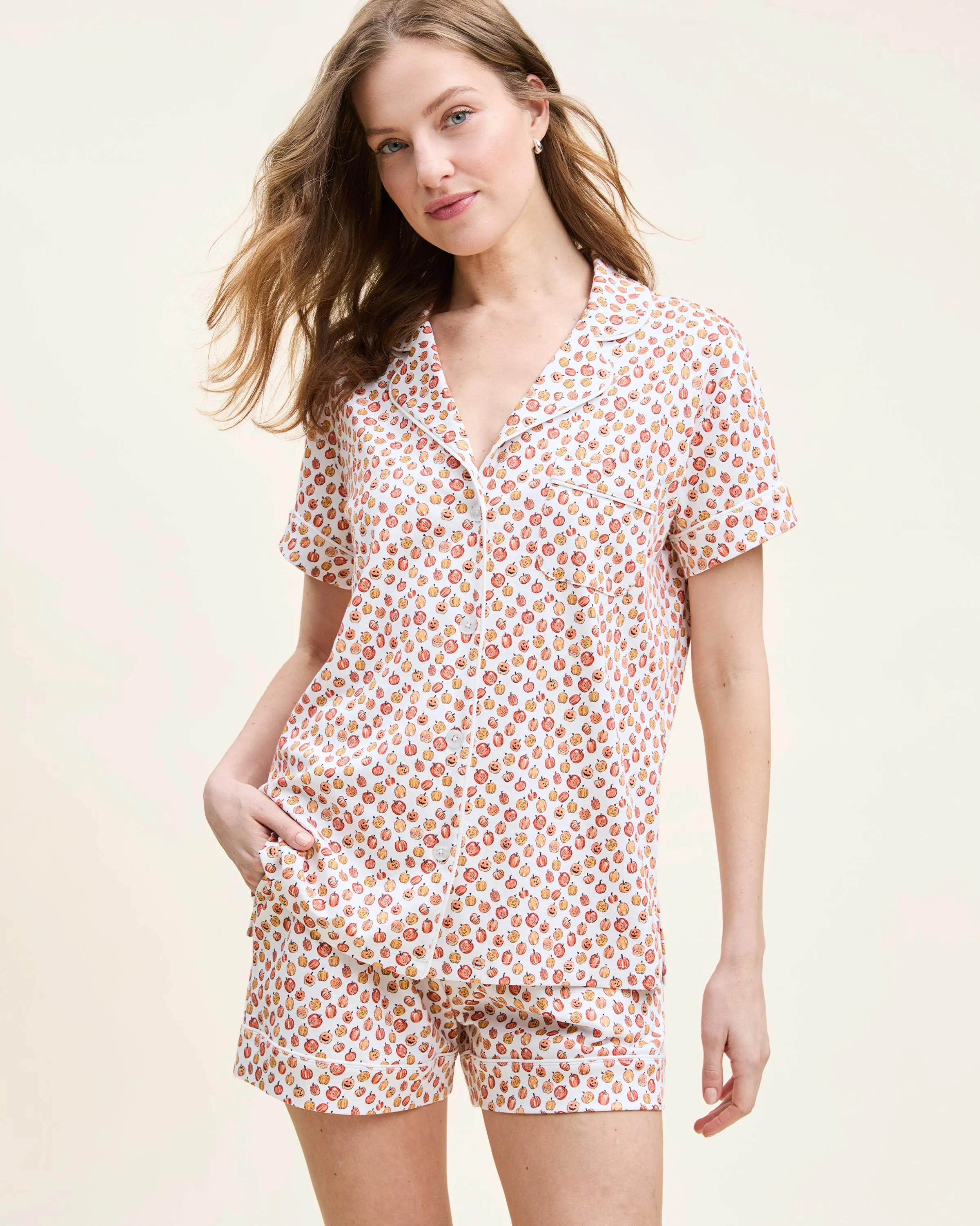 Women's Pima Short Sleeve Short Set in Pumpkin Patch sold by Petite Plume product image thumbnail 4