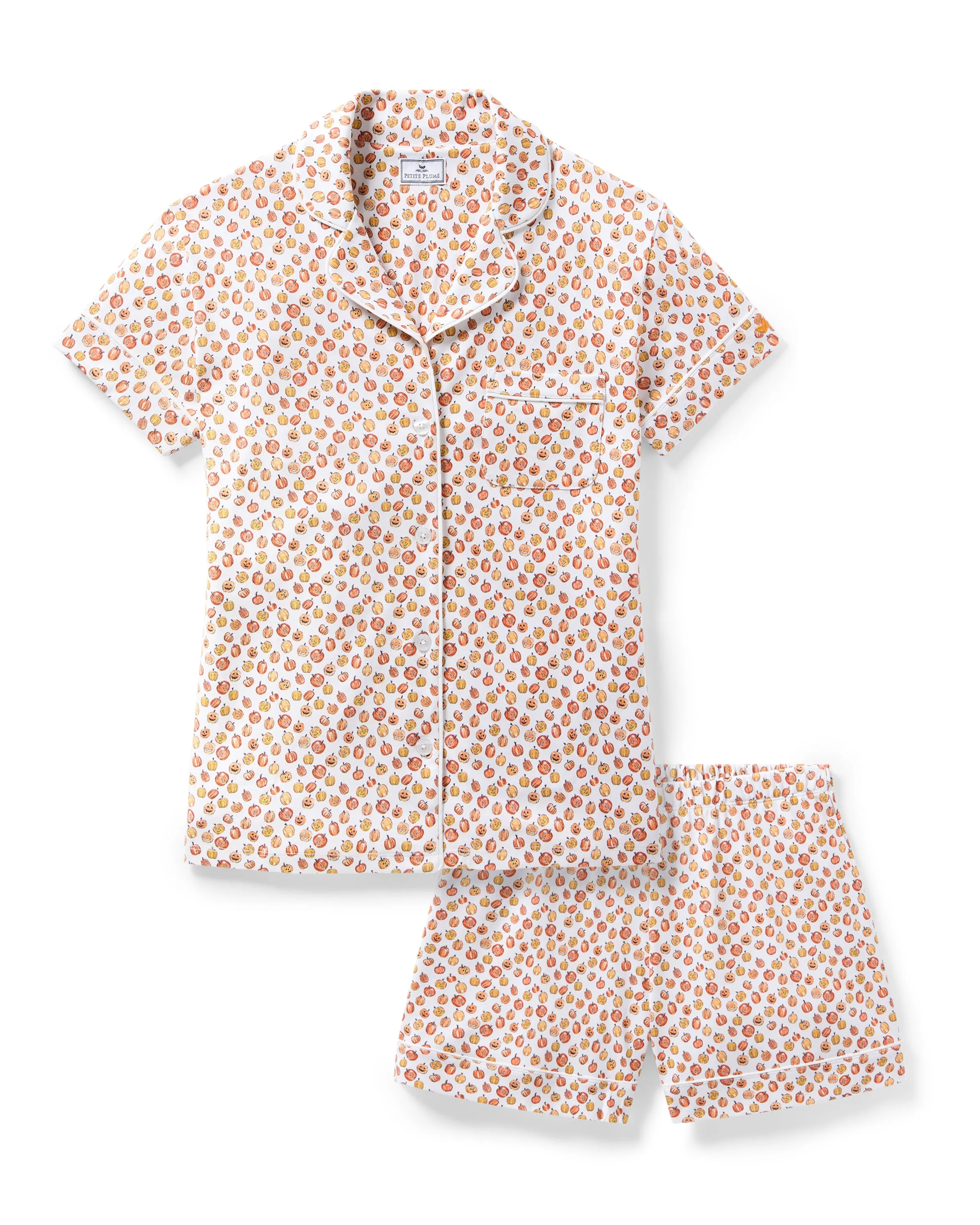 Women's Pima Short Sleeve Short Set in Pumpkin Patch sold by Petite Plume