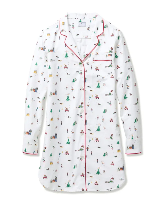 Women's Twill Nightshirt in Holiday Town sold by Petite Plume