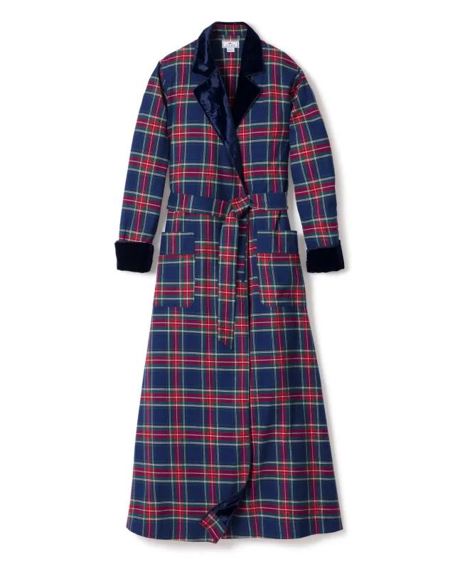 Women's Long Robe with Velvet Trim in Windsor Tartan sold by Petite Plume