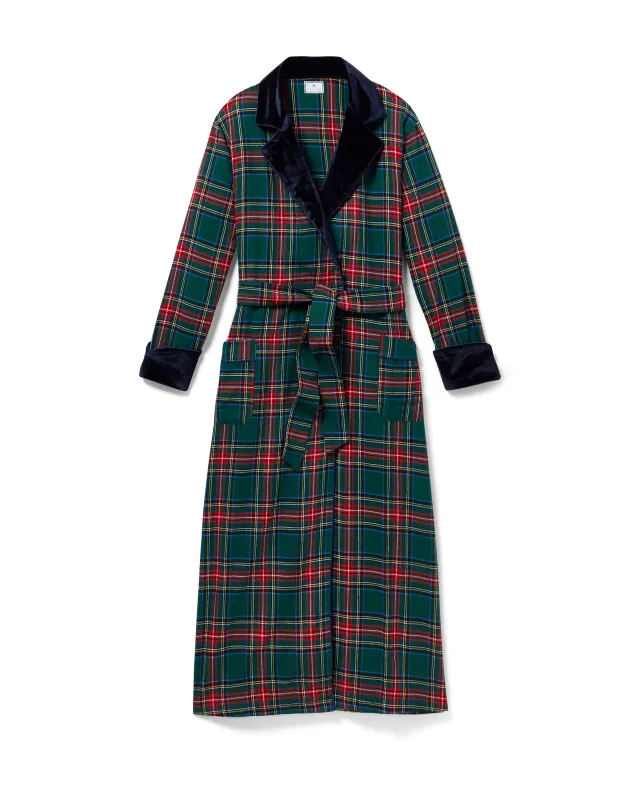 Women's Brushed Twill Velvet Trim Robe in Kensington Tartan sold by Petite Plume
