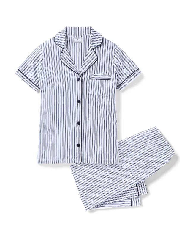 Women's Pima Pajama Crop Set in Navy French Ticking sold by Petite Plume