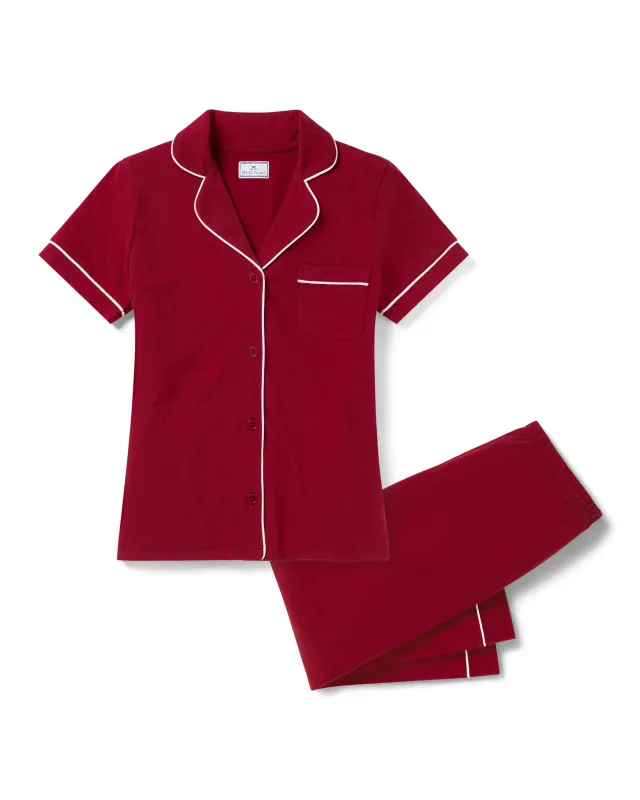 Women's Pima Crop Pajama Set in Bordeaux sold by Petite Plume