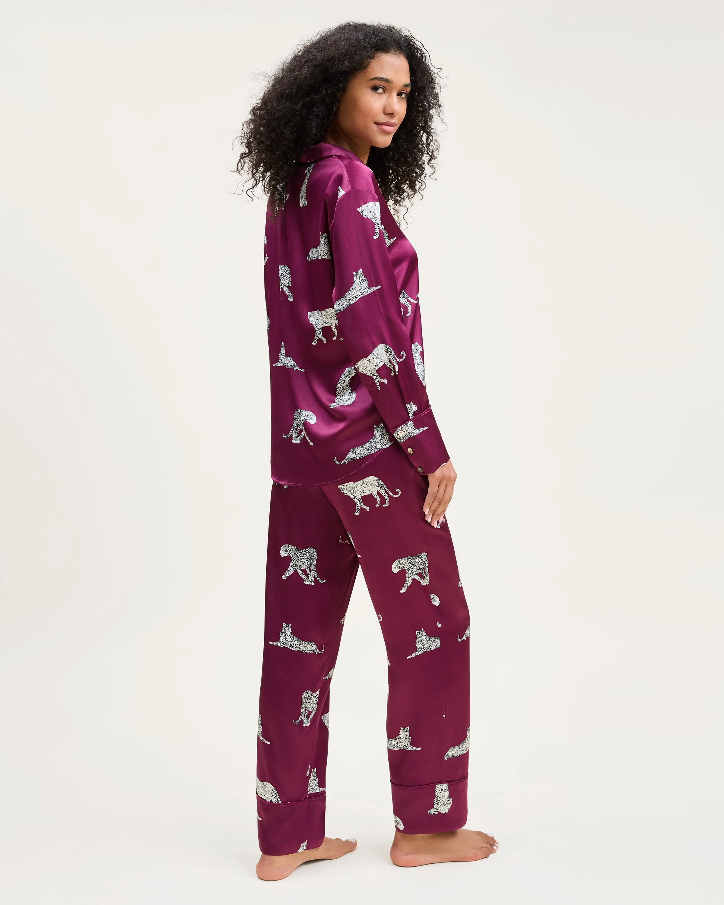 Women's Silk Pajama Set in Merlot Panthère sold by Petite Plume product image thumbnail 5