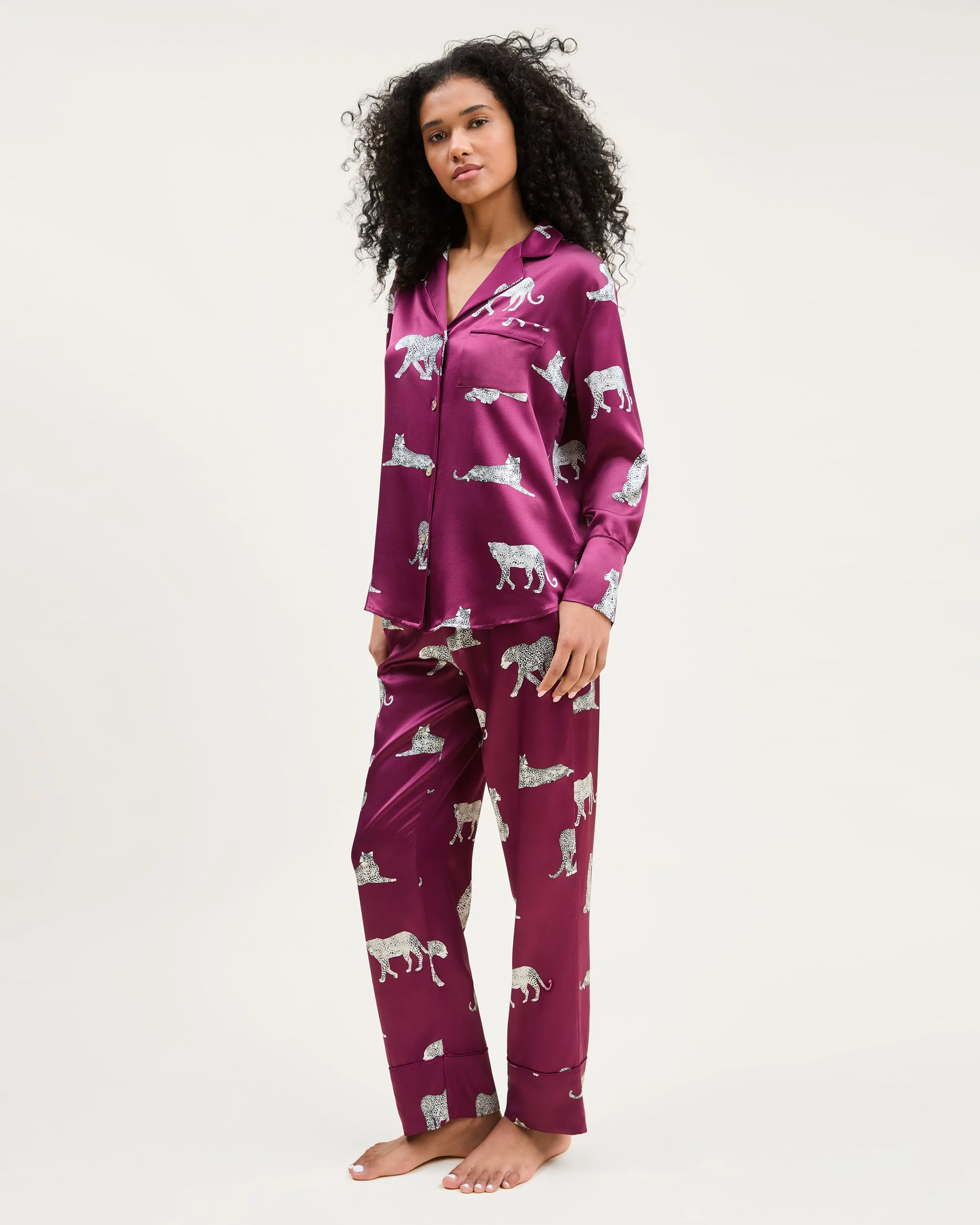 Women's Silk Pajama Set in Merlot Panthère sold by Petite Plume product image thumbnail 4