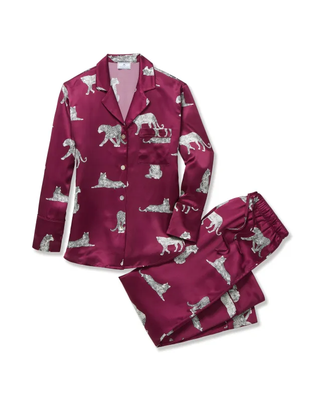 Women's Silk Pajama Set in Merlot Panthère sold by Petite Plume
