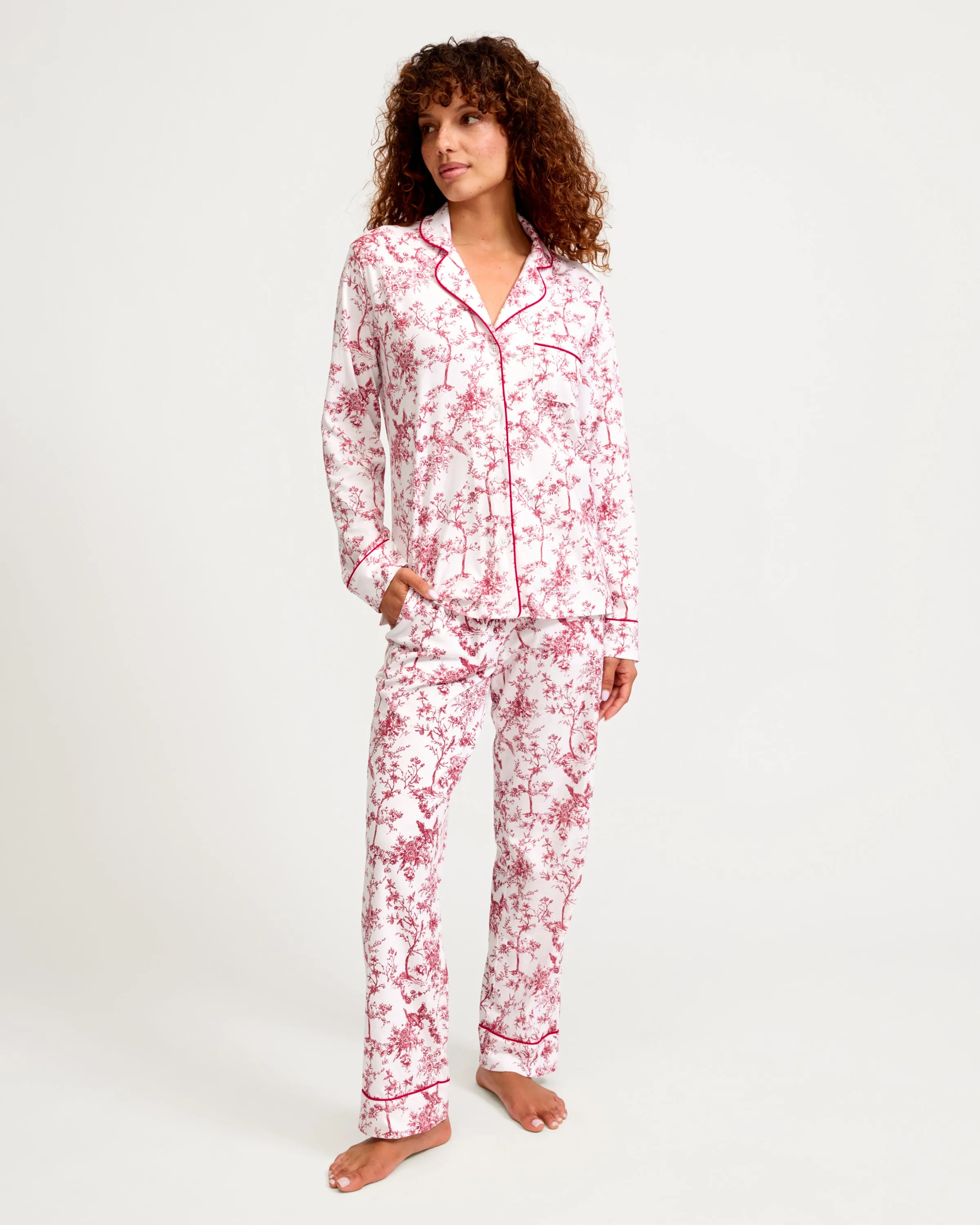 Women's Pima Pajama Set in Red Timeless Toile sold by Petite Plume product image thumbnail 2