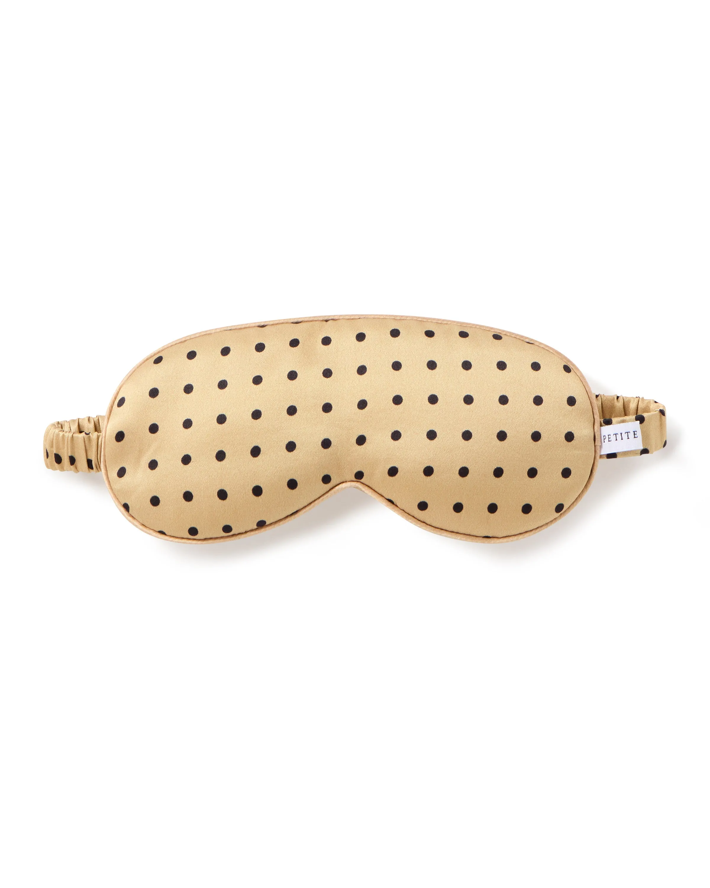 Adult's Silk Sleep Mask in Gold with Black Polka Dots sold by Petite Plume