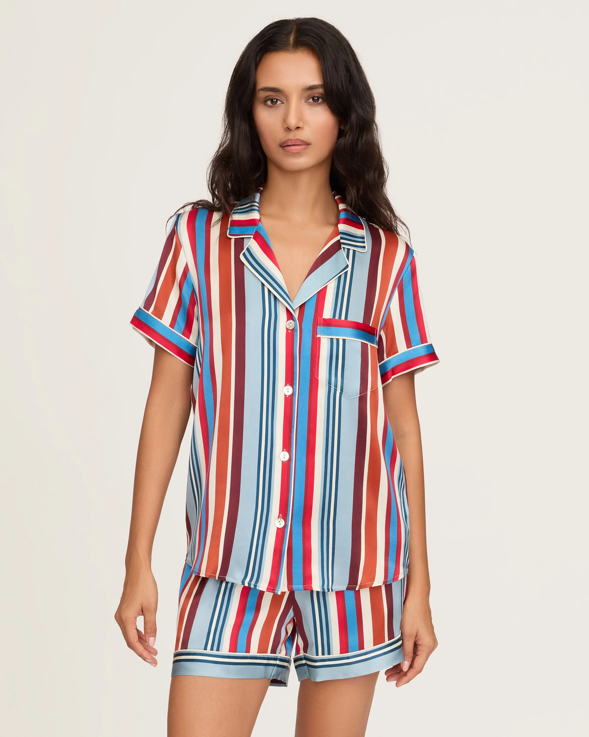 Women's Silk Short Set in Discovery Stripe sold by Petite Plume product image thumbnail 5