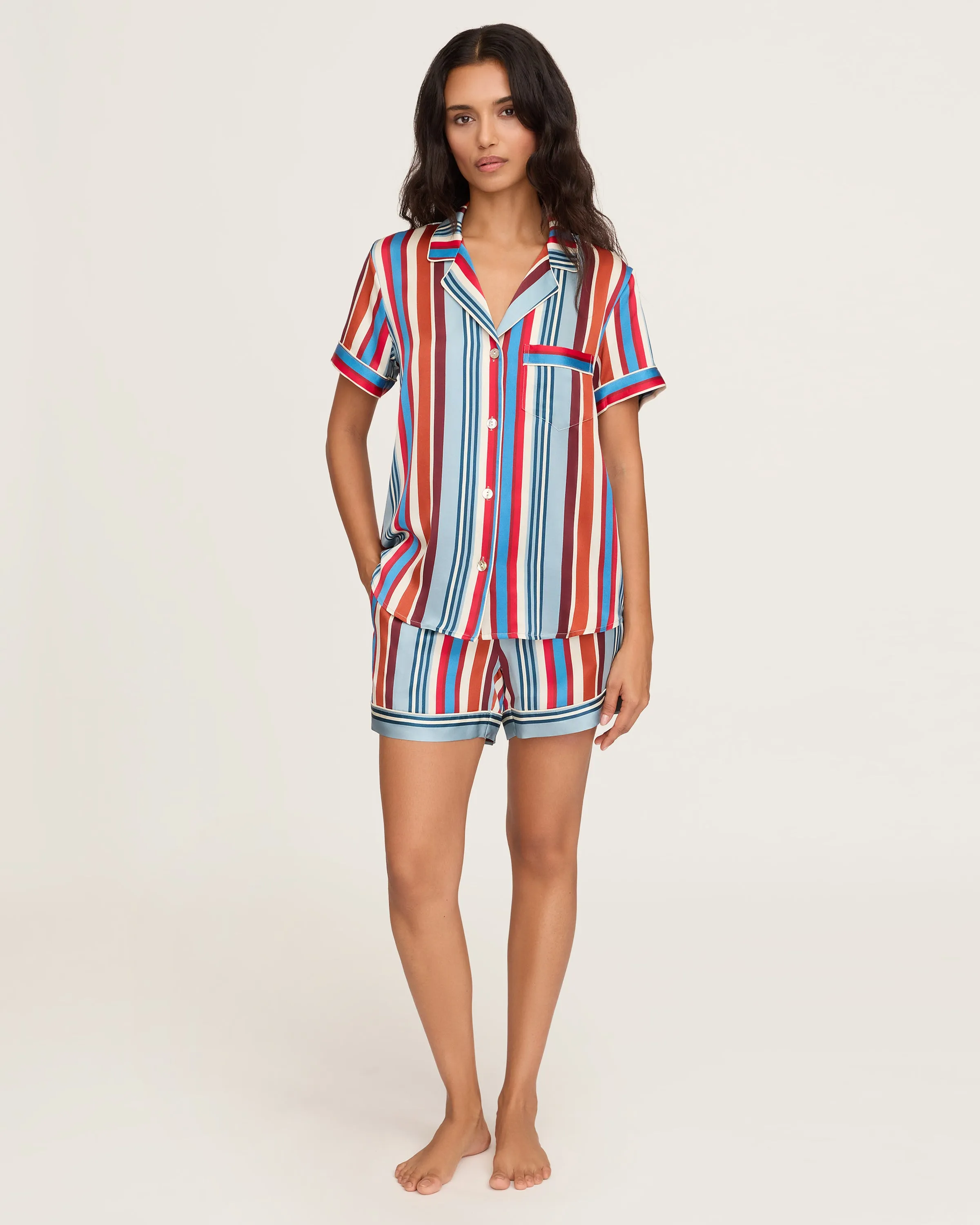 Women's Silk Short Set in Discovery Stripe sold by Petite Plume product image thumbnail 2