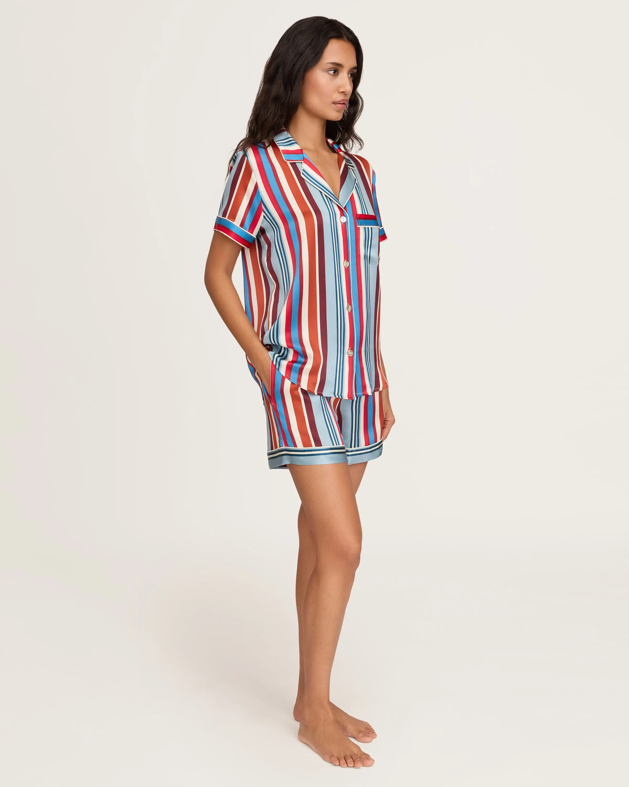 Women's Silk Short Set in Discovery Stripe sold by Petite Plume product image thumbnail 4