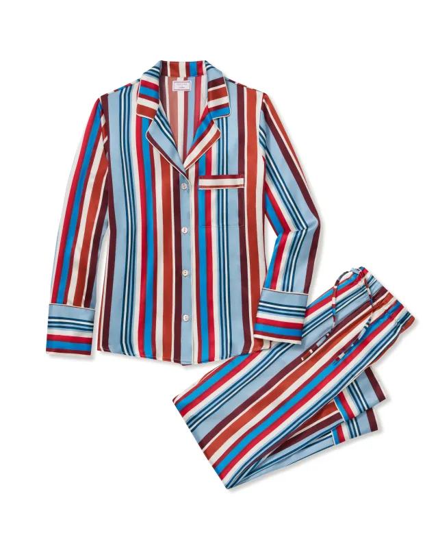 Women's Silk Pajama Set in Discovery Stripe sold by Petite Plume