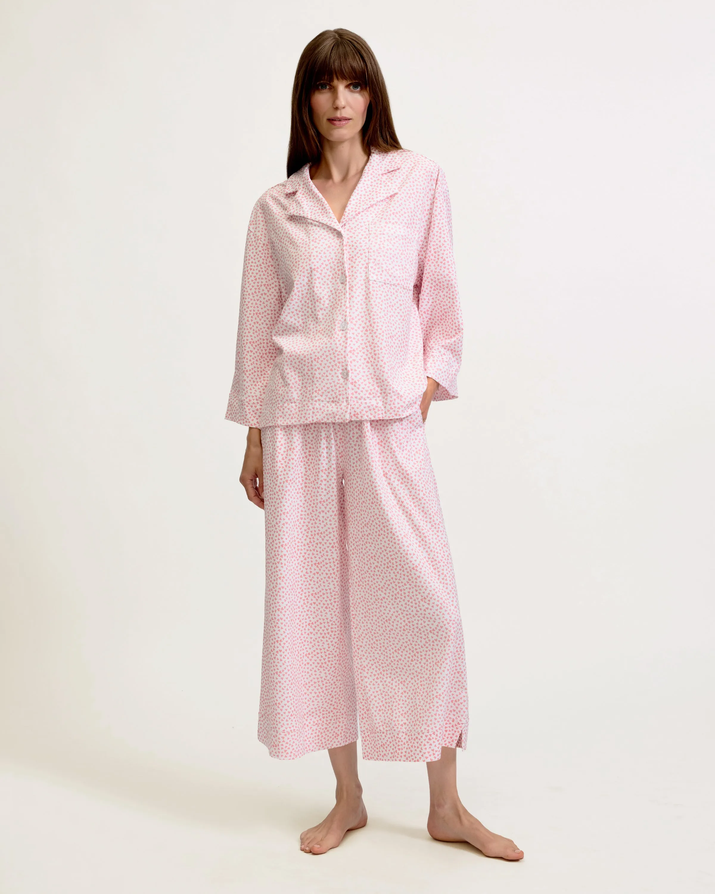 The Olivia Wide Leg Pima Pajama Set in Sweethearts sold by Petite Plume product image thumbnail 2