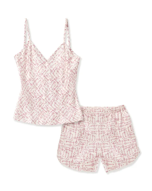 Women's Silk Camisole Short Set in Key to My Heart sold by Petite Plume